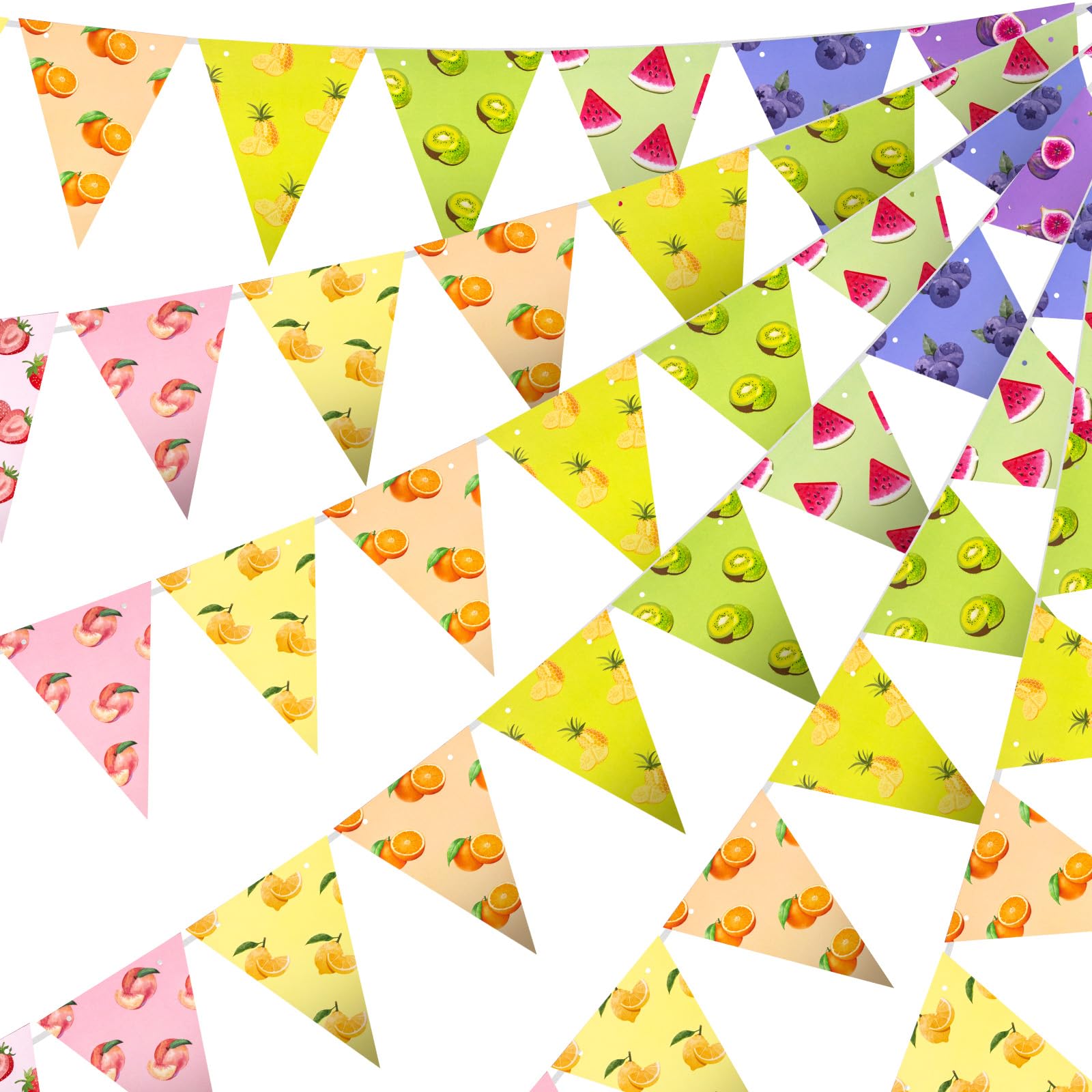 Photo 1 of 5PCS Pastel Fruit Party Banner – Pre-Strung Colorful Fruit Triangle Pennant Garland for Twotti Frutti Birthday Baby Shower Wedding Party Decor