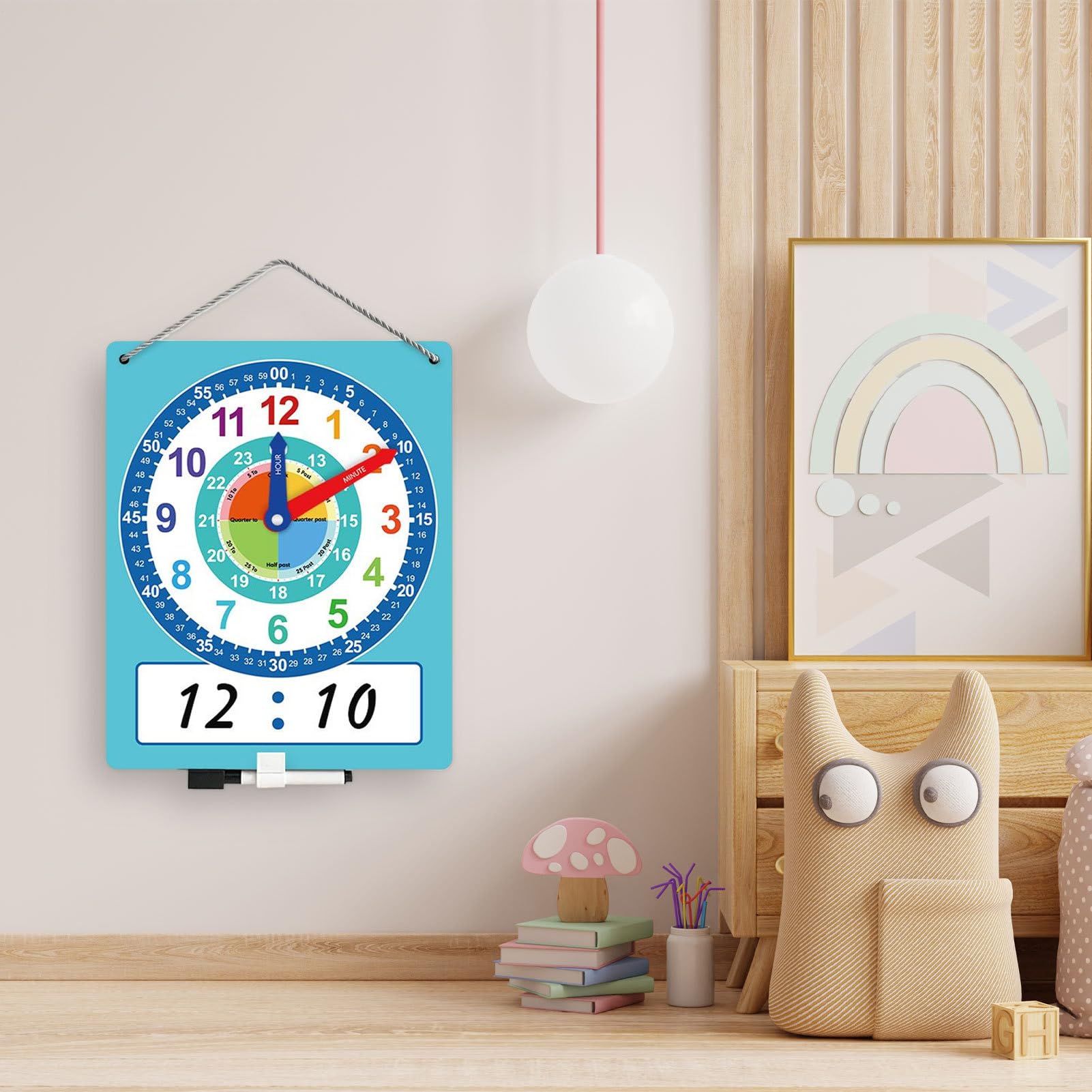 Orologio didattico - Orologio didattico, apprendimento educativo per bambini | Strumento per esercitarsi sul doppio lato con area di scrittura cancellabile a secco, risorsa educativa in stile p