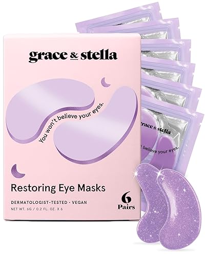 grace & stella Under Eye Gel Patches - Purple, 6 Pairs - Retinol Under Eye Patches - Gel Eye Masks for Puffy Eyes and Dark Circles - Dermatologist Tested Under Eye Masks - Vegan Eye Masks Skincare - Purple (6 Pairs)