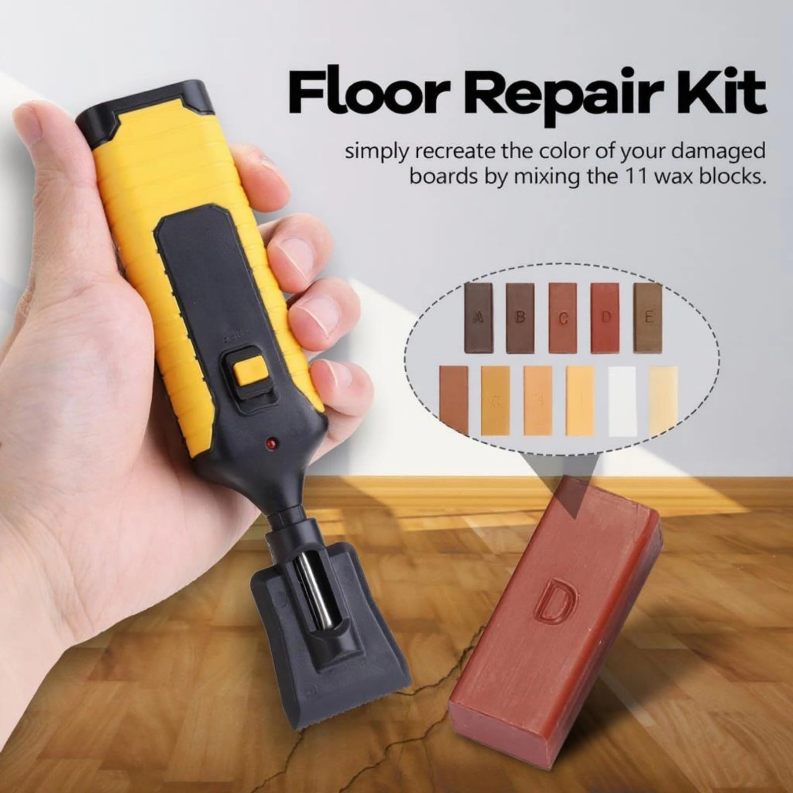 Juego de reparación de suelos de madera, 11 colores, cera dura para arañazos en muebles de madera dura, fácil de usar