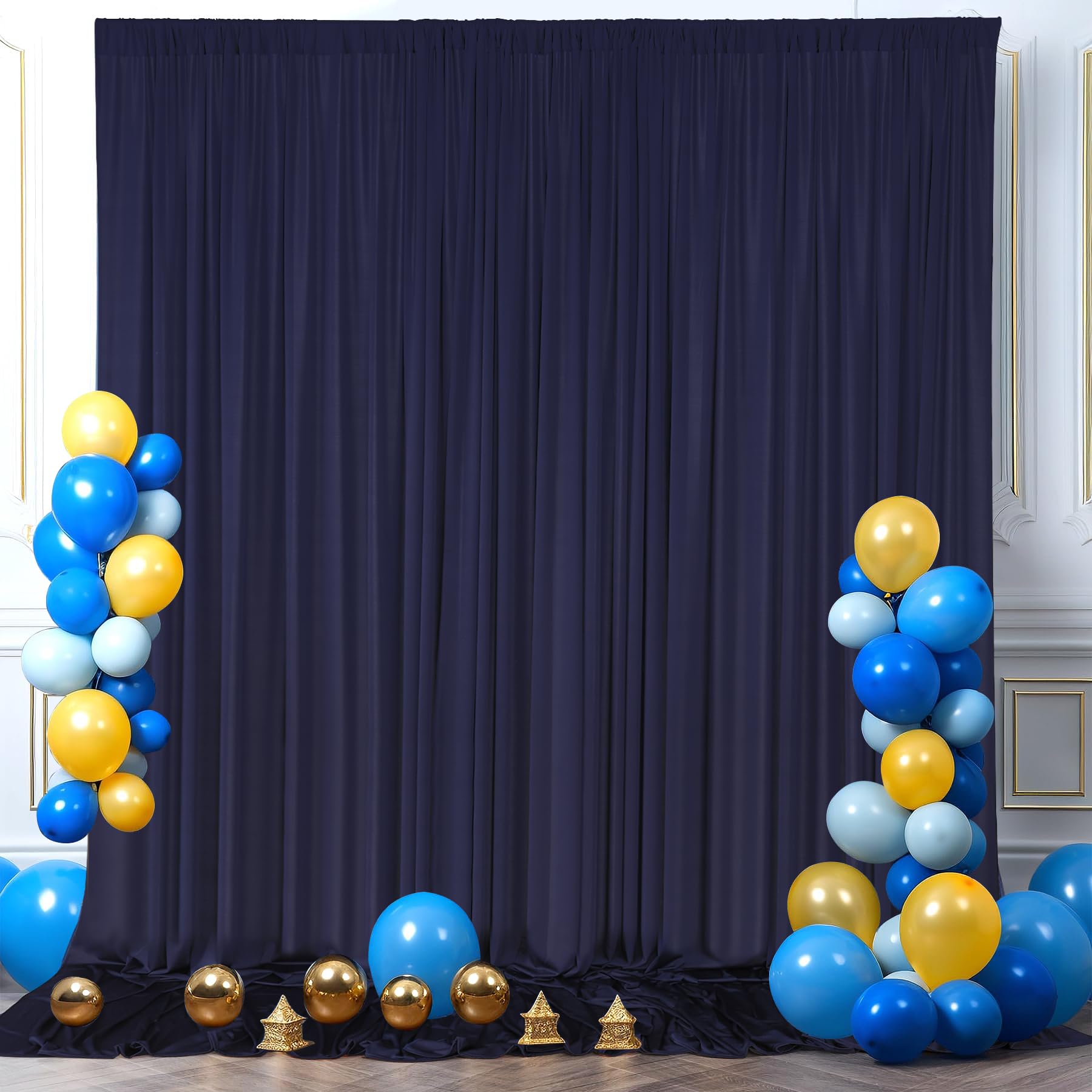 10ft x 10ft Navy Blue Backdrop Curtains for Parties Weddings, Wrinkle Free Silky Polyester Fabric Photo Backdrop Drapes, 2 Panels 5X 10 ft Navy