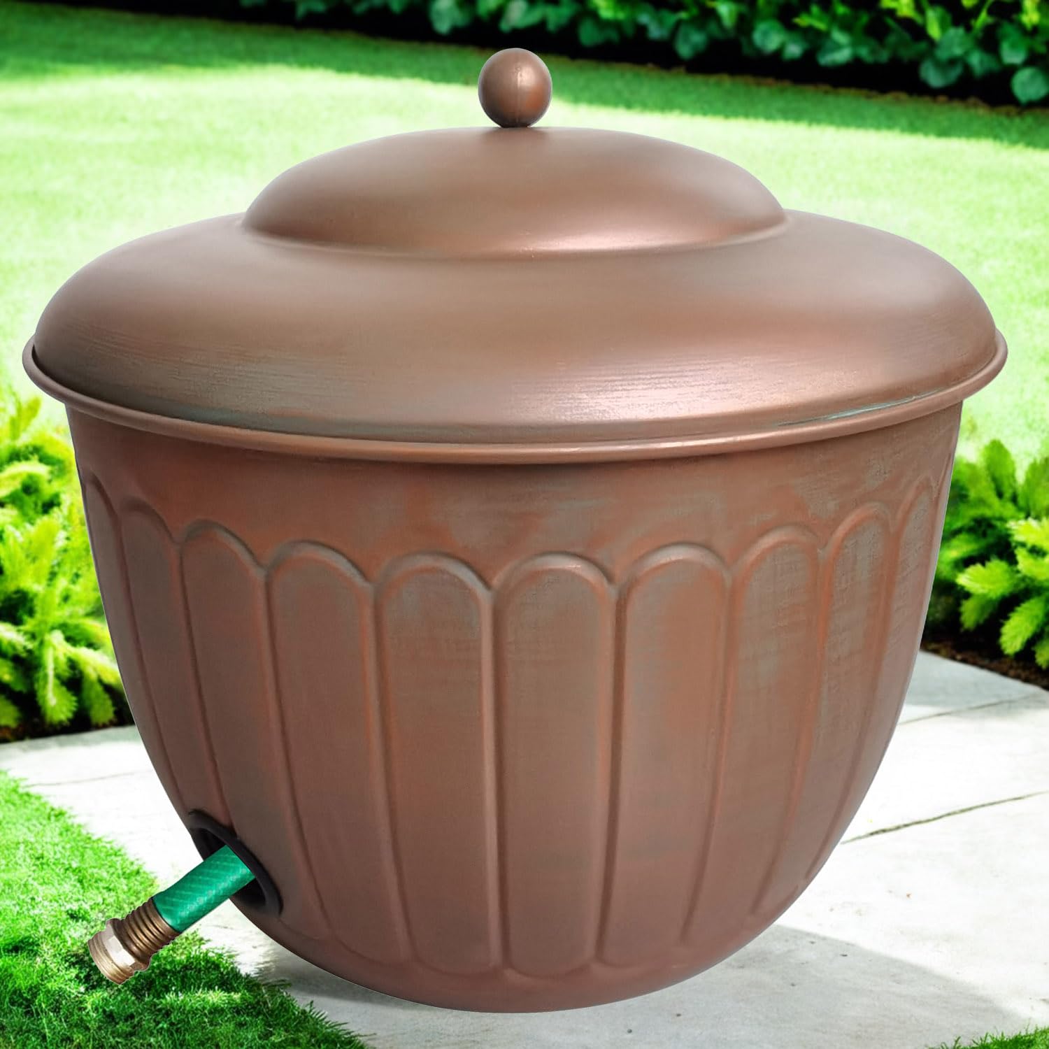 Soporte para manguera de agua de jardín, maceta de metal decorativa, maceta de almacenamiento de manguera de metal, organizador de almacenamiento de jardín, cubo portátil para patio, detalles de cobre