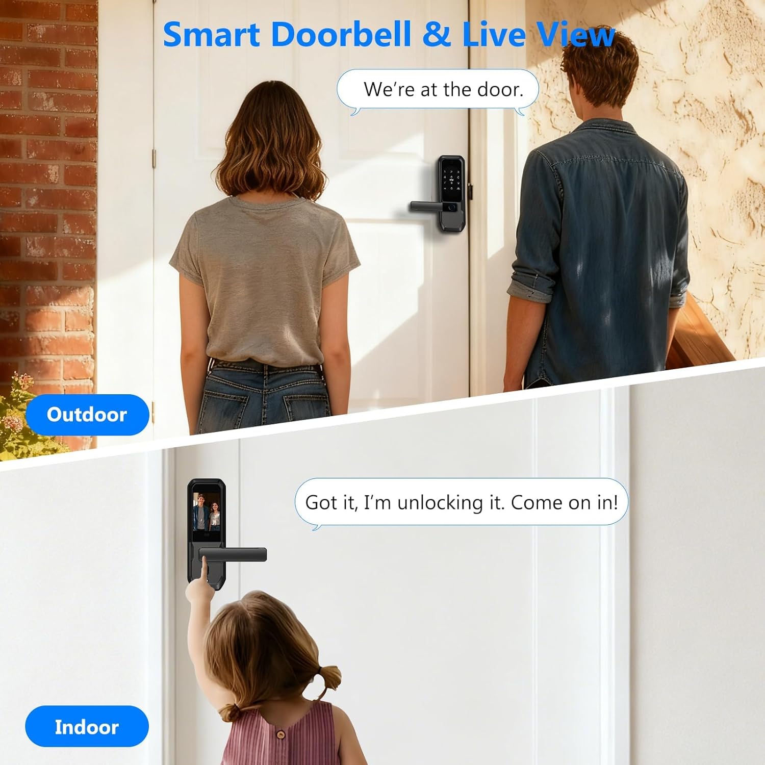 UMIKSMART TUYA WiFi Smart Deadbolt Lock with Handle and Active Video Peephole, Fingerprint Keyless Entry Door Lock for High-End Apartments and Condos, Anti-Peeping PIN, Smart App Remote Access Black