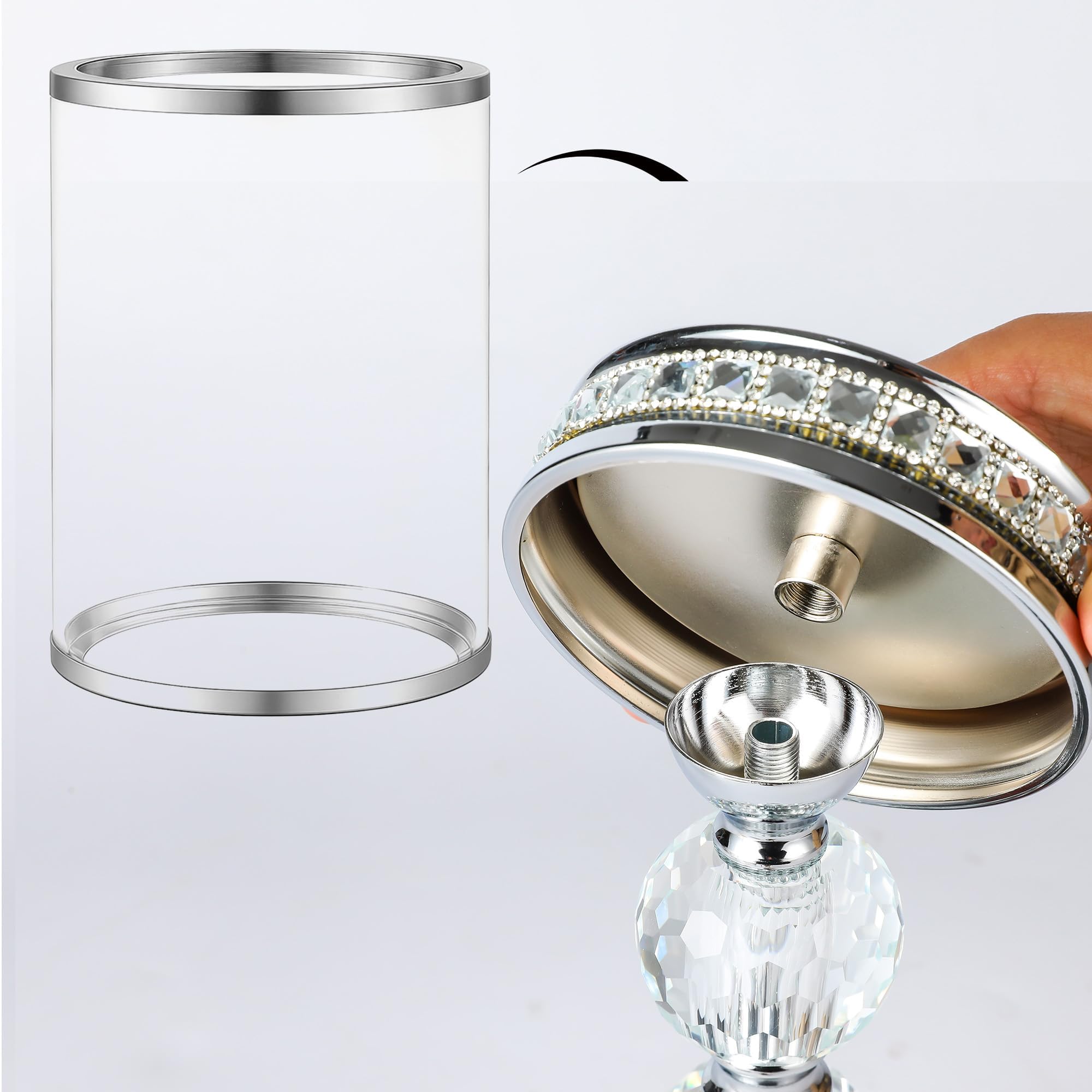 Hurricane Kerzenhalter, Stumpenkerzenhalter mit Glashülse mit Geschenk-Box, Kristall-Kerzenständer für Hauseinweihung, Hochzeit, Esszimmer-Dekoration, Tischdekoration (2, Silber, S)