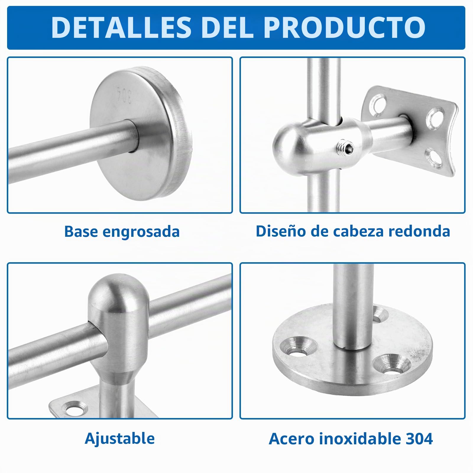 2 soportes para pasamanos ajustables, 150 mm, soporte de pasamanos de acero inoxidable, barandilla para escaleras, soporte de pared interior, accesorios para pasamanos, soportes para