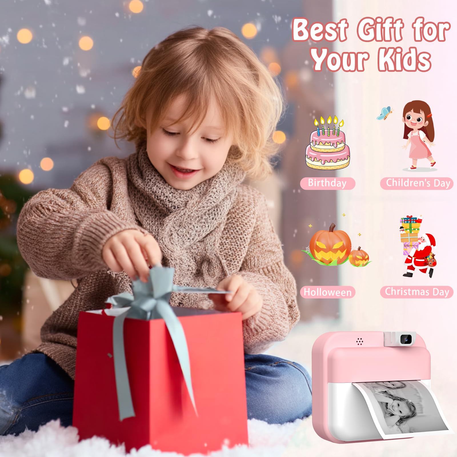 Teoryieer Cámara de Fotos Instantánea, Pantalla HD de 2.0 Pulgadas y 48 MP, 1080P cámara de Fotos Infantil, Tarjeta de 32 GB y 3 Rollos de Papel de Impresión, Ideal para Niños de 3 a 12 Años (Rosa) — view 8