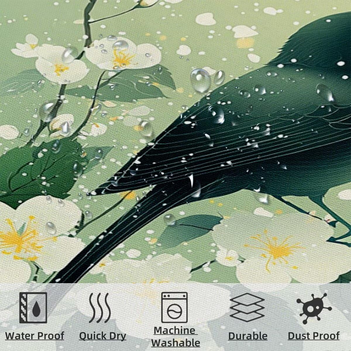 Duschvorhang Salbeigrün Duschvorhang 240x200, Duschrollo Vogel Shower Curtains Beschwerter Saum, Duschvorhänge Badewanne Waschbar Polyester Stoff, Wasserdicht mit 12 Haken, Geschenke für Frauen -3569