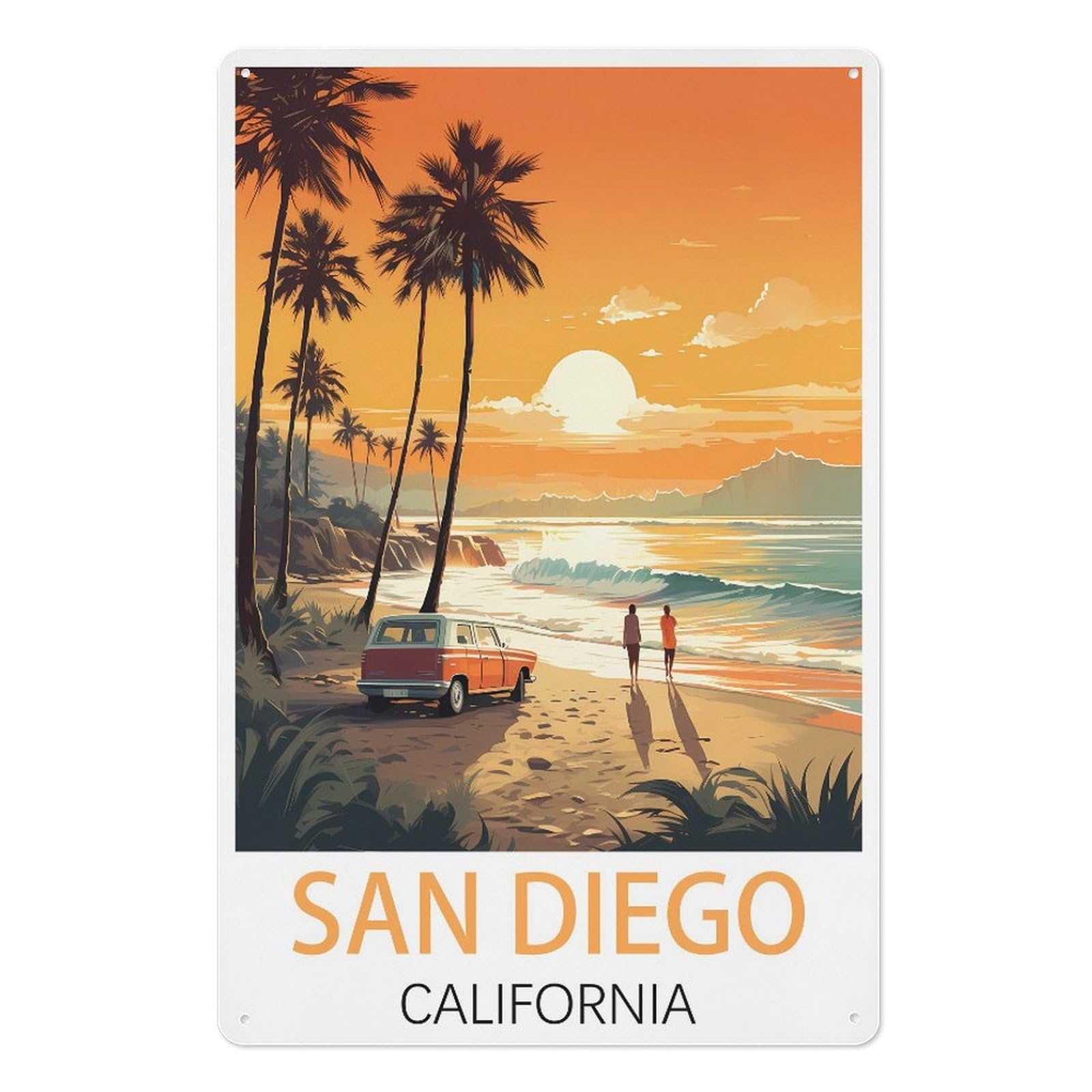 San Diego California Vintage Travel Posters Vintage Tin Sign 08x12inch(20x30cm) Wall Art for Home Office Bedroom Living Room Cafes Wall Decor