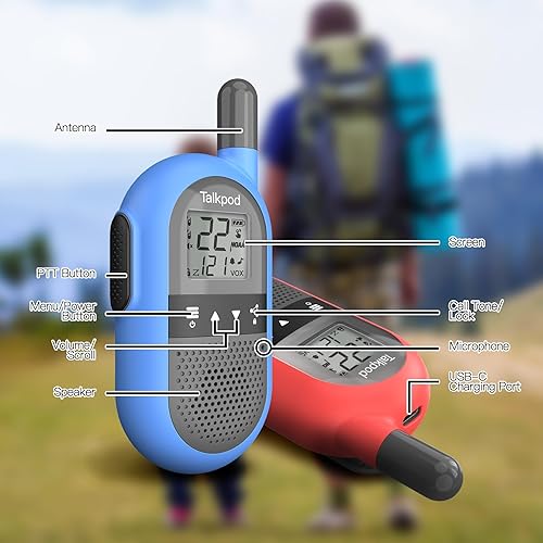 Miniatura 5 de Talkpod F40 Walkie Talkies 2 unidades para niños, adultos, radio FRS de mano de 2 vías con batería de iones de litio 22CH Walkie Talkie familiar con