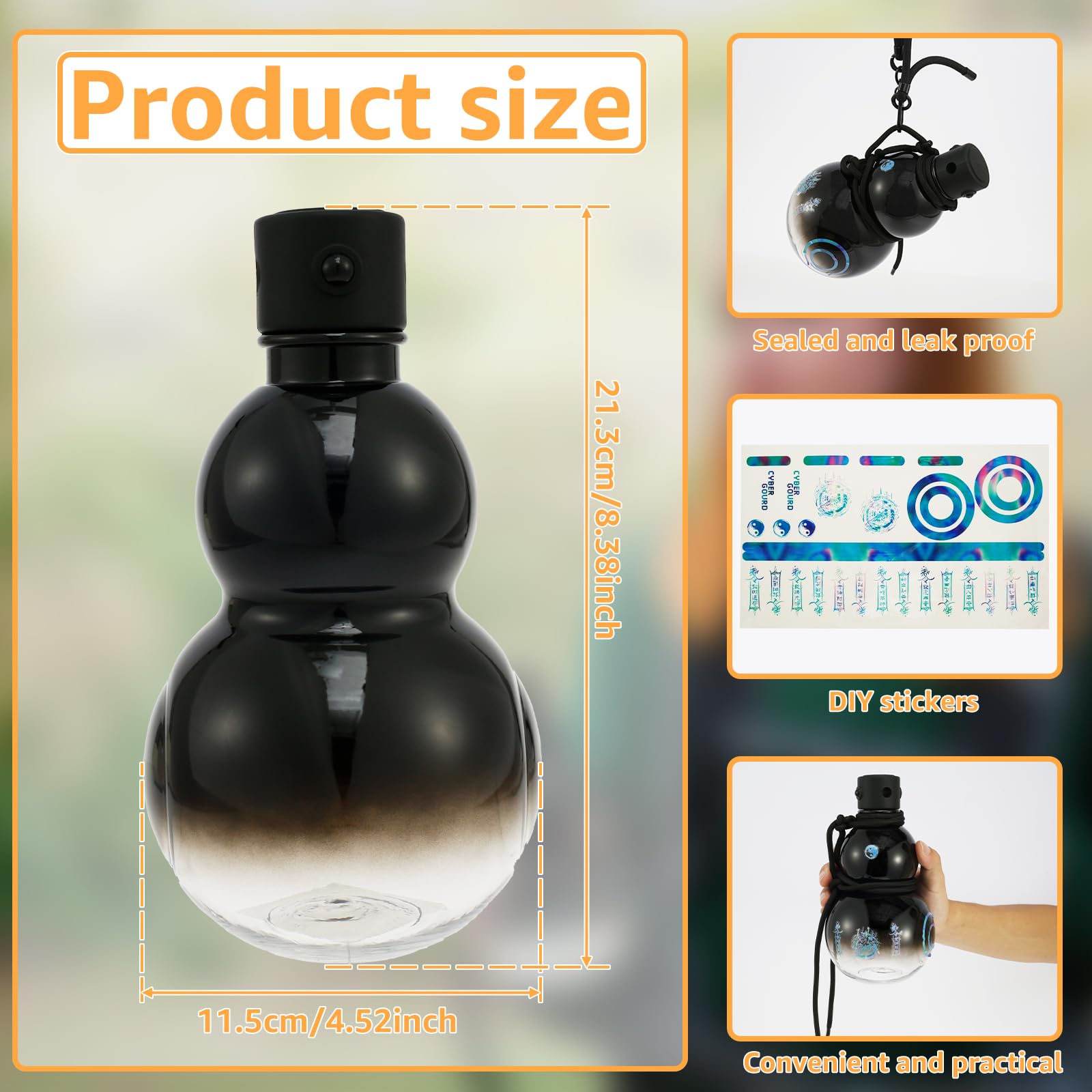 RVEFOT Gourd Water Bottle 900ml Gourd Sports Water Bottle Leakpoof Gourd Style Water Bottle Portable Water Bottle Chinese Retro Inspired Gourd Bottle for Daily Drinking Use(Stainer black)