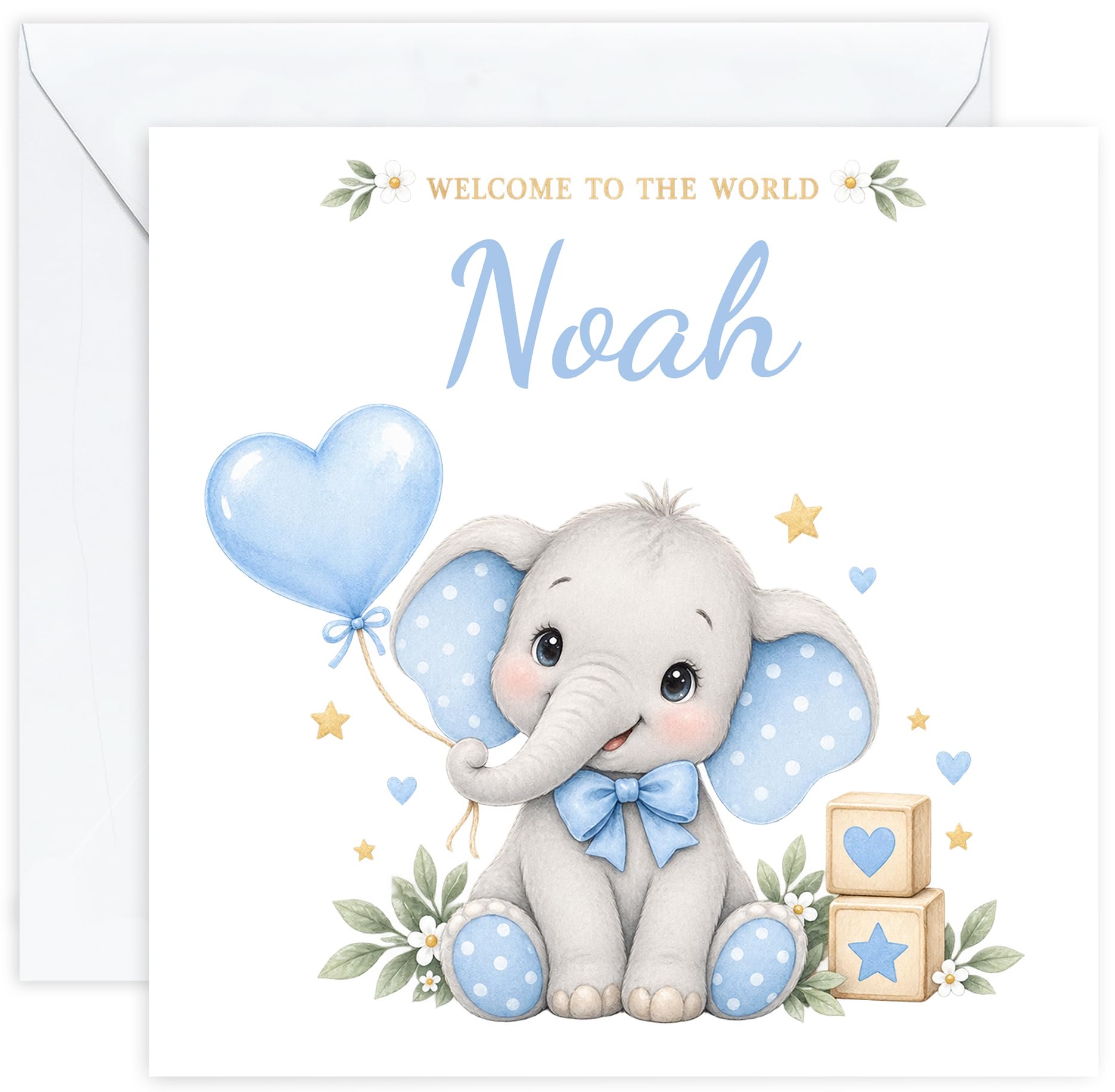 Personalised New Baby Boy Card with Name | Newborn Baby Boy Card | Congratulations on Your New Baby Card | Welcome to the World Card | Son Grandson Nephew Godson (Design 10)