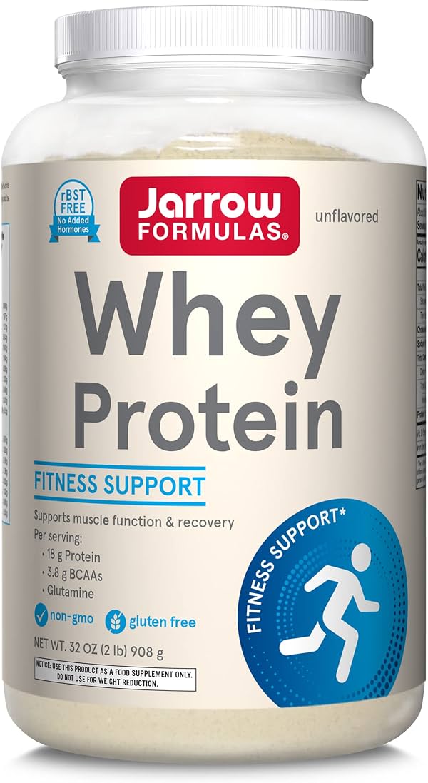 Jarrow Whey Protein, 18g de Proteína, 3.8g de BCAAs, Glutamina, Polvo de 32oz | 18 G de Proteína por Porción, 3.8 G de BCAAs, Apoya el Mantenimiento y la Recuperación Muscular, No-GMO, Sin Gluten, Aprox. Suministro para 38 Días 2 Libra (Paquete de 1)