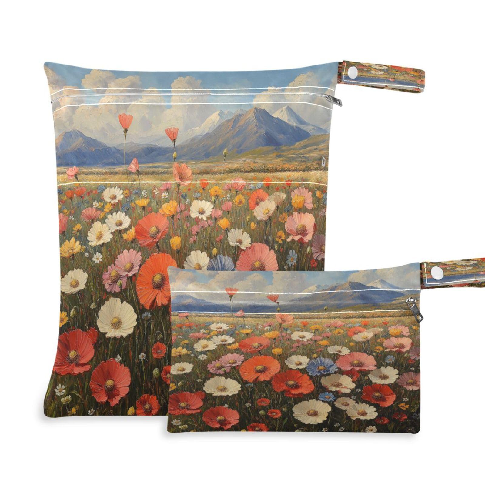 ATTX Vintage Wildflowers Oil Painting Wet Dry Bags 2-Pack - Reusable Cloth Diaper Storage for Travel, Beach & Gym | Multi-Use Waterproof Bags for Swimsuits, Baby Clothes, Sports Gear#5