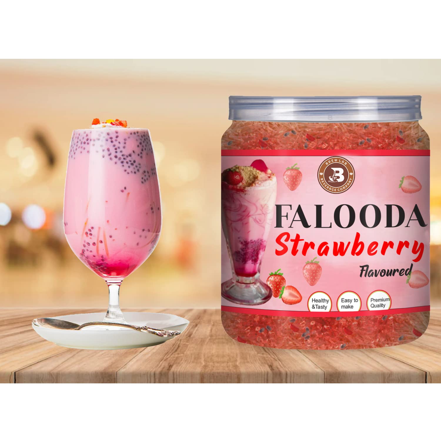Brew Lab Strawberry Flavored Falooda| Instant Falooda Mix | Easy to Make Mix it with Milk 250 g