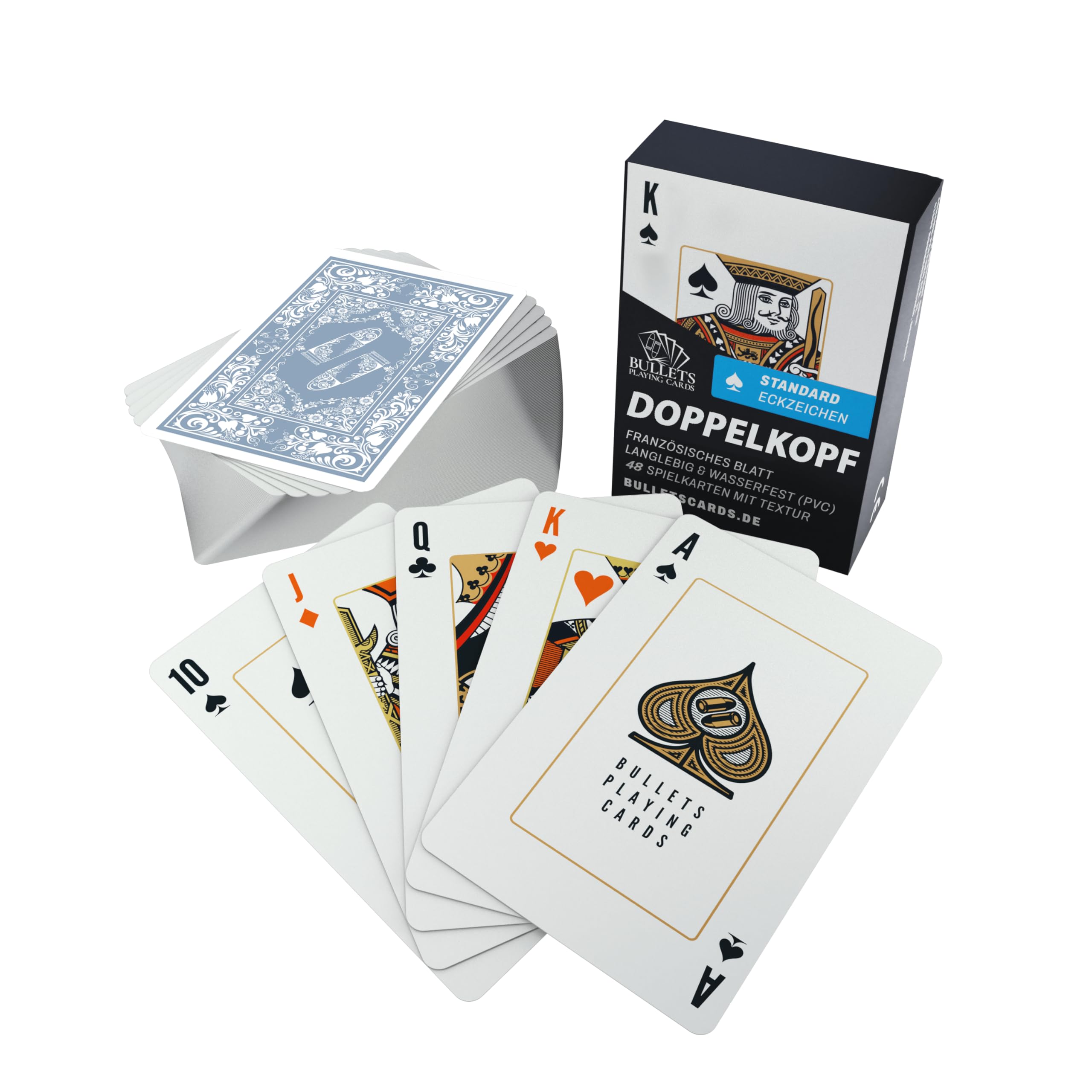 Bullets Playing Cards, Double Headed Card Board (French Sheet), Plastic, 2 Corner Panels, Standard Index, 57 x 88 mm