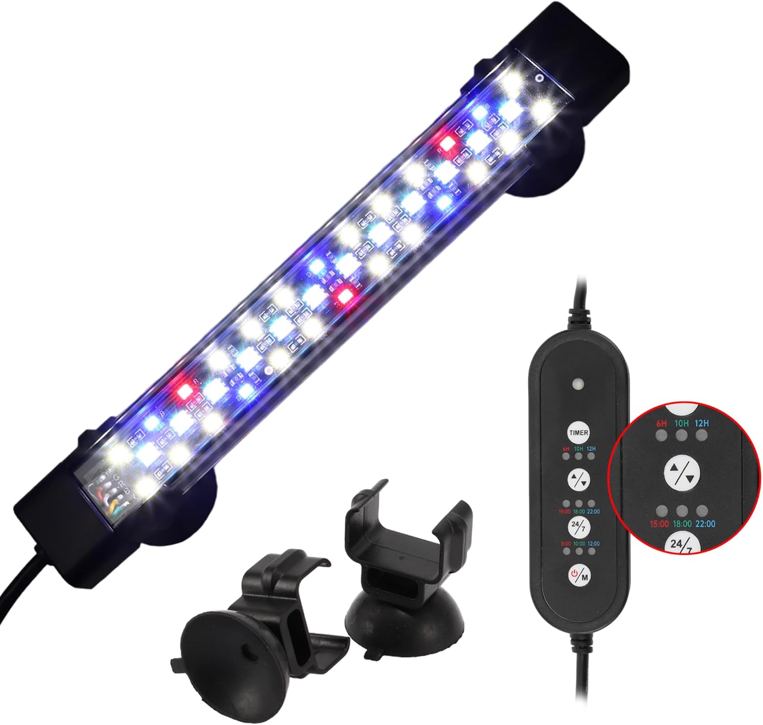 Aquarium Light, 8W LED Fish Tank Light, Submersible Aquarium Light, 7 Color with Timer Function, Aquarium Light for Plants, Adjustable Brightness, 7.87", 1Set
