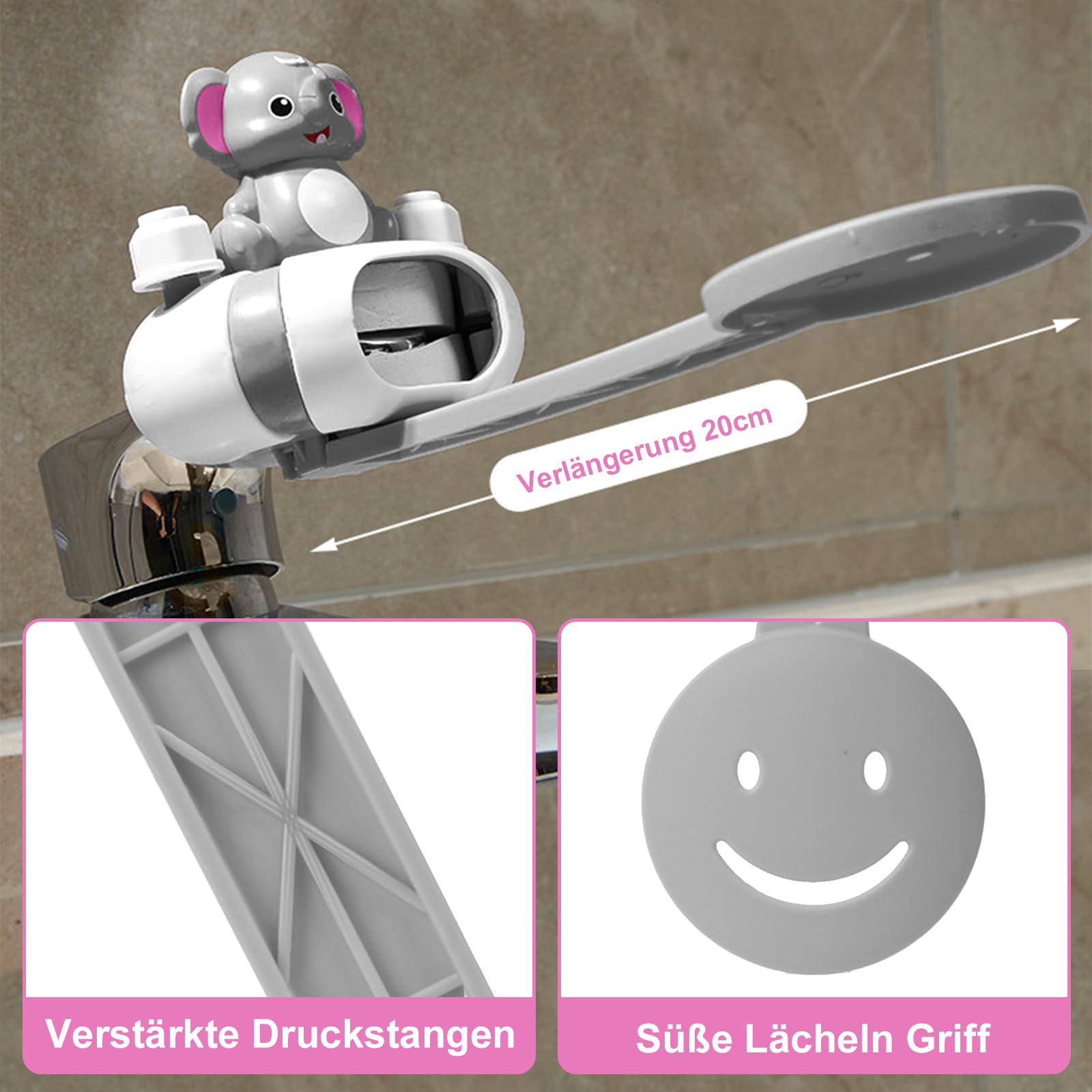 Prolongateur Extension Poignee Robinet Enfant 1 Pièces Faucet Extender Rallonge De Robinet Design en Forme de éléphant Réglable pour Buse Deau Extender, Cuisine, Salle de Bain, Robinet Accessoires
