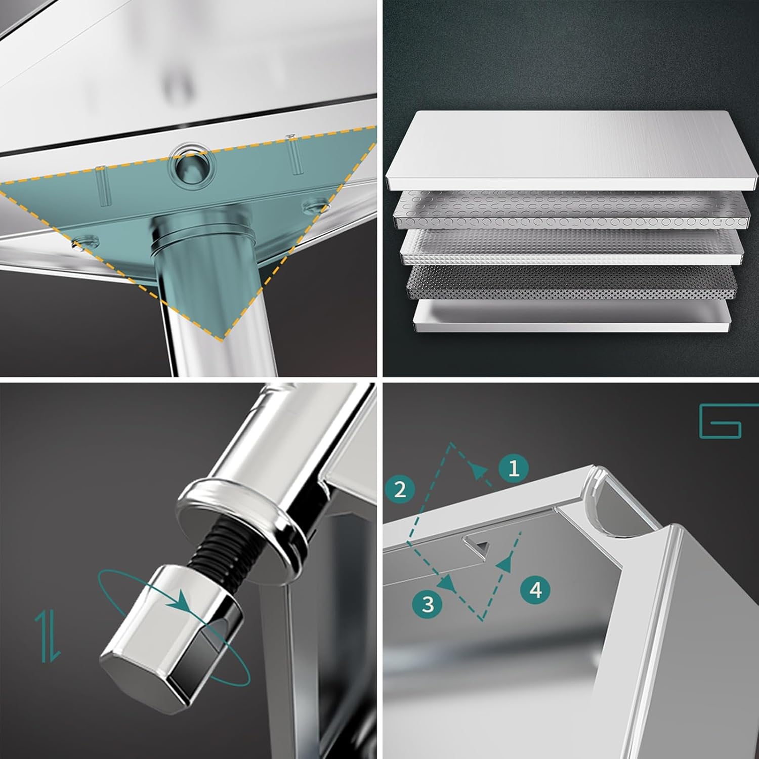 Three Tier Stainless Steel Workbench Sturdy Commercial Kitchen Preparation Table Large Space Open Shelves Multifunctional Metal Table Solid Structure Workbench with Adjustable Feet