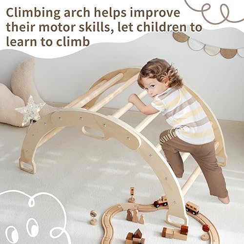 Miniatura 2 de Arco de balancín con cojín - Arco de escalada Montessori de madera para niños, almohada para arcos (natural)