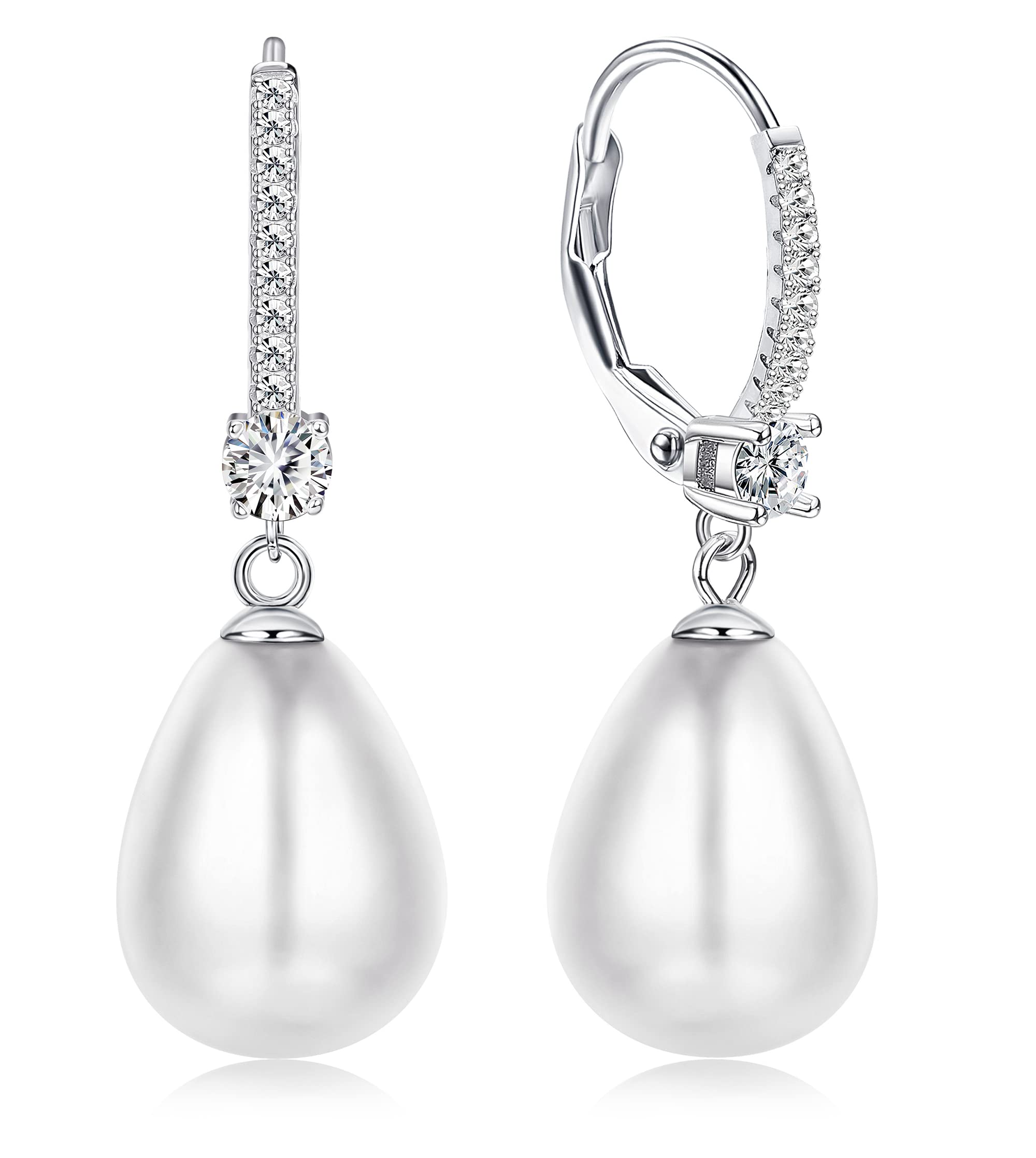 JeweBellaPendientes de Perlas de Plata de Ley 925 para Mujer Niña Hipoalergénicas Pendientes de Aro con Colgantes Perlas Pendientes Colgantes Perlas Joyas Regalos