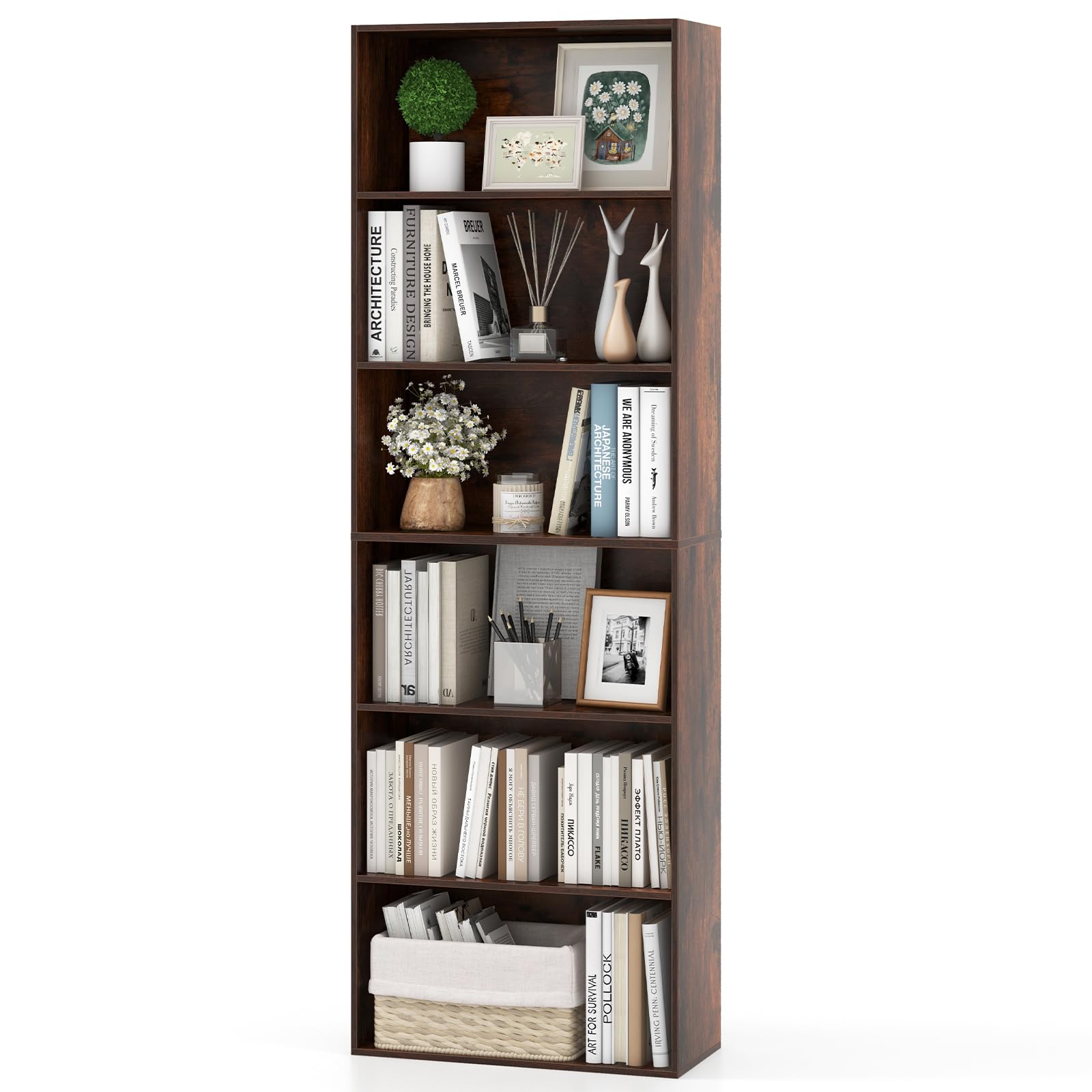 Giantex 6-Tier Bookcase, 70" Tall Wooden Bookshelf, Freestanding Storage Organizer w/Open Shelves, Anti-Tipping Kits, Modern Floor Standing Display