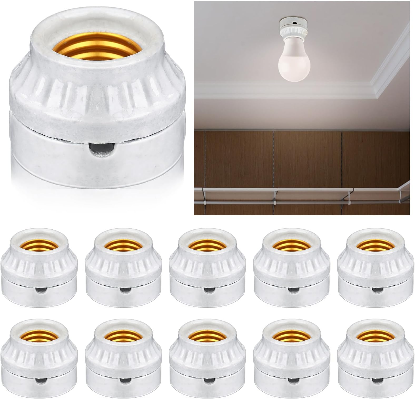 VIHOSE 10 Pcs E27 Medium Base Lamp Holder, Porcelain Lamp Holder Socket ...