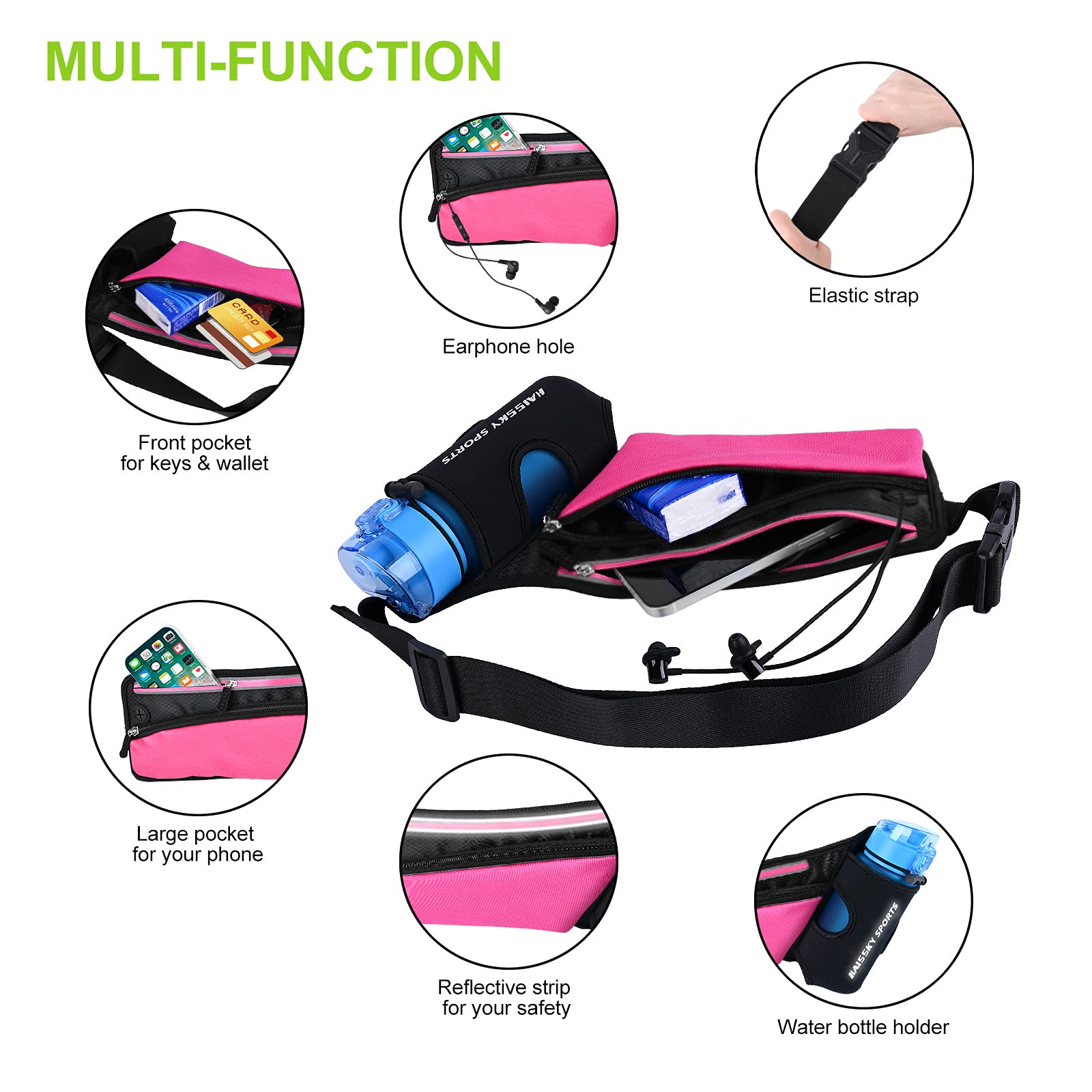 Marsupio Running Unisex con Porta Borraccia 500ml – Cintura Sportiva Porta Cellulare, Gels e Chiavi – Ideale per Corsa, Trail, Palestra e Ciclismo
