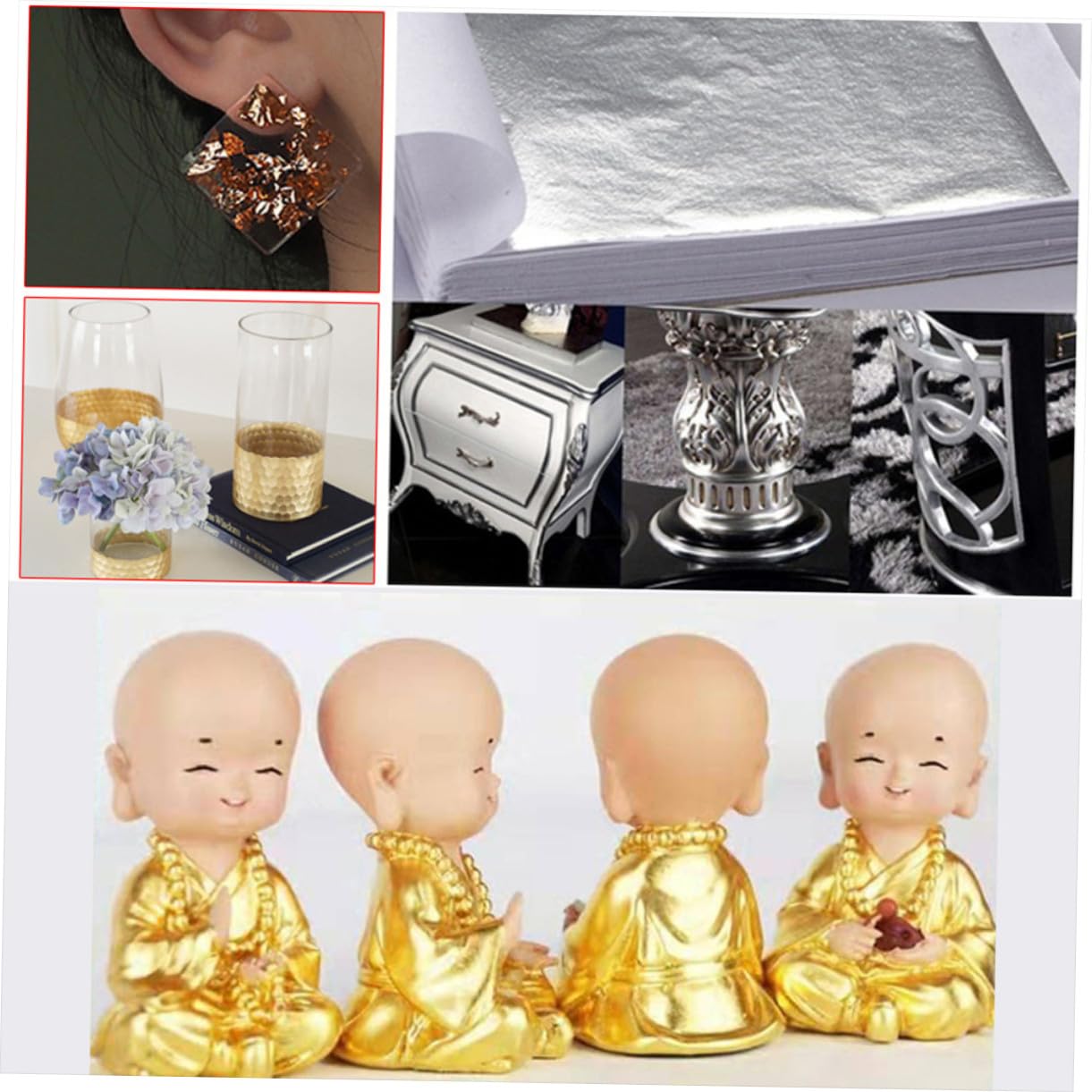 Angoily 900 Blatt Teiliges Imitations Blattgold in Gold Roségold und Silber Vielseitige Bastelfolie für DIY Kunst Nagel und Möbeldekoration Langlebige Glänzende Goldfolie für Handwerk und