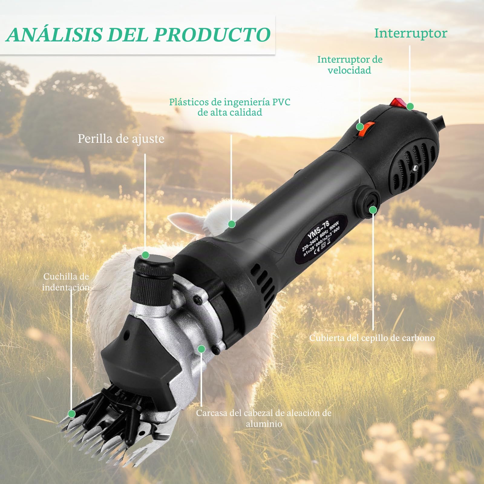 900W Tijeras de Oveja eléctricas, Esquiladora Eléctrica con 6 Velocidades Ajustables, Tijeras EléCtricas Profesionales Para Ovejas con Estuche De Transporte para Ovejas Ovino Alpacas Cabras