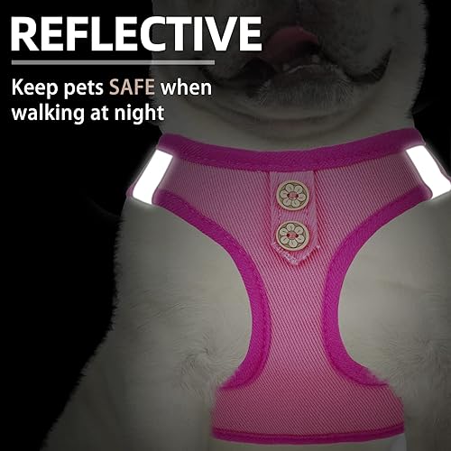 Miniatura 5 de PUPTECK Juego de arnés y correa para perro pequeños y medianos, sin tirones, chaleco reflectante de mezclilla con malla acolchada suave y