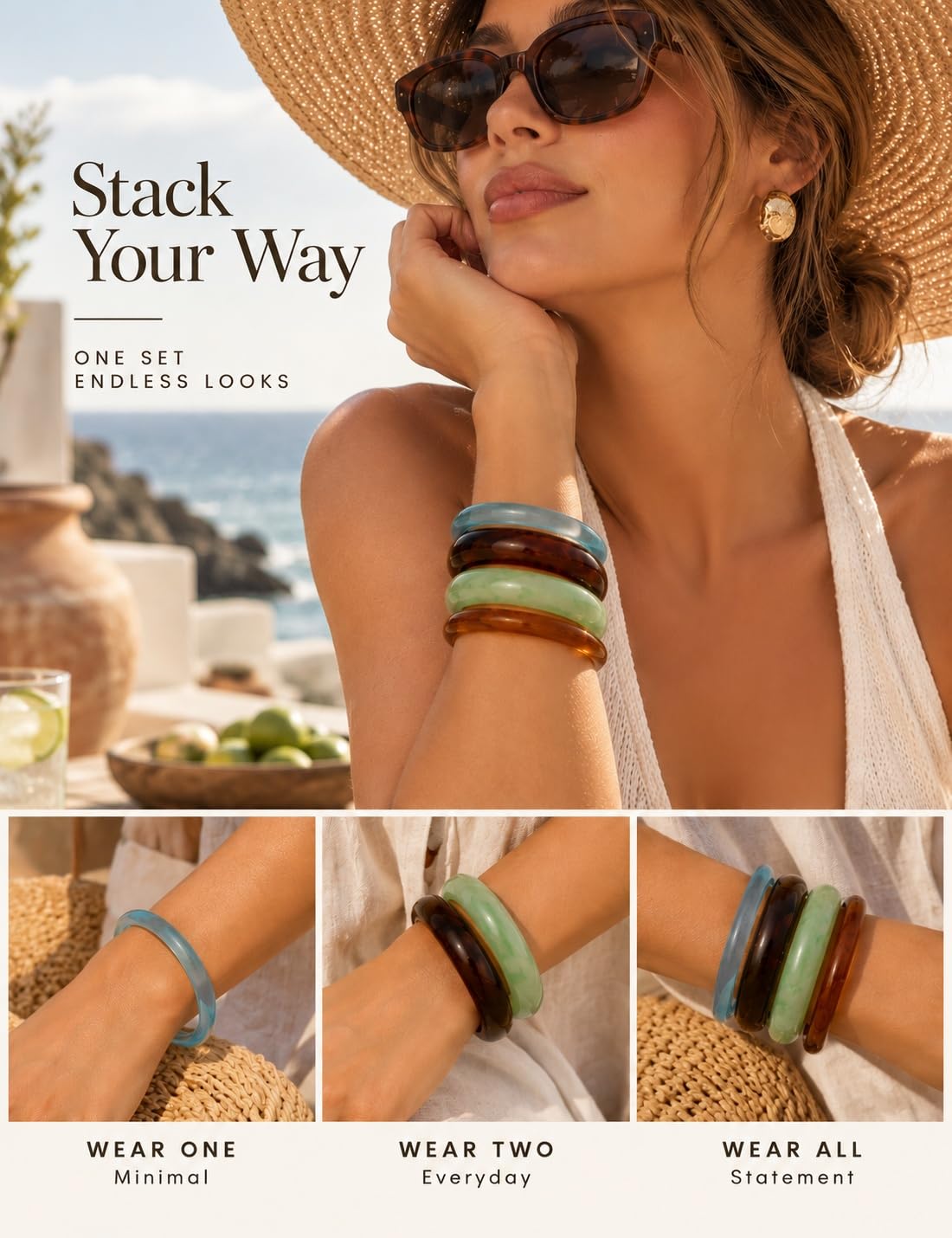 ÌF ME Acrylic Bangles Bohemian Bracelets for Women, Maillard Vintage Acrylic Resin Chunky Bangles Bracelets Fashions Thick Statement bangle Set view 4