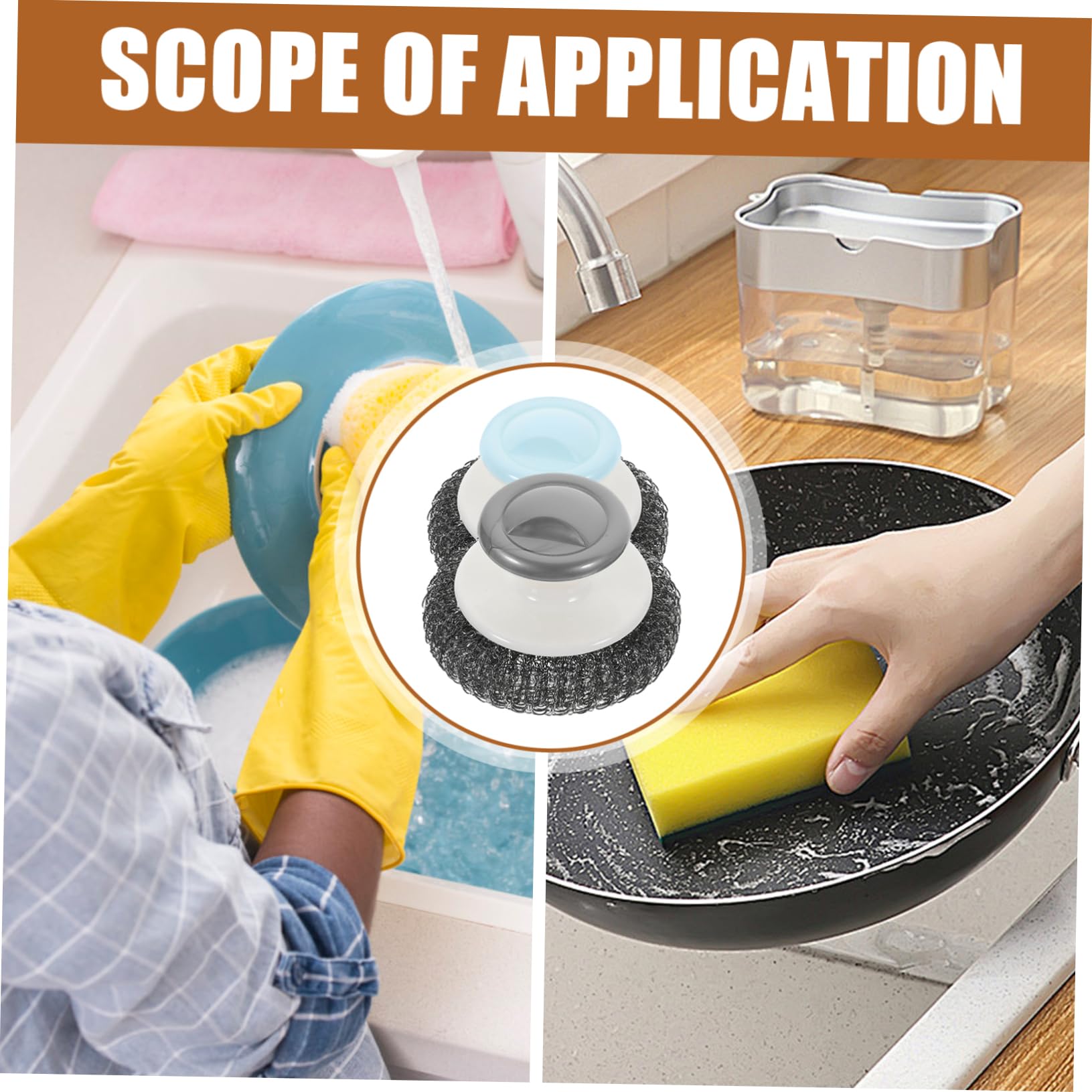 Healeved 10piezas Estropajos De Cocina De Acero Inoxidable Cepillos para Limpiar Platos y Sartenes Diseño Ergonómico y Resistente para Utensilios De Acero y Fundido
