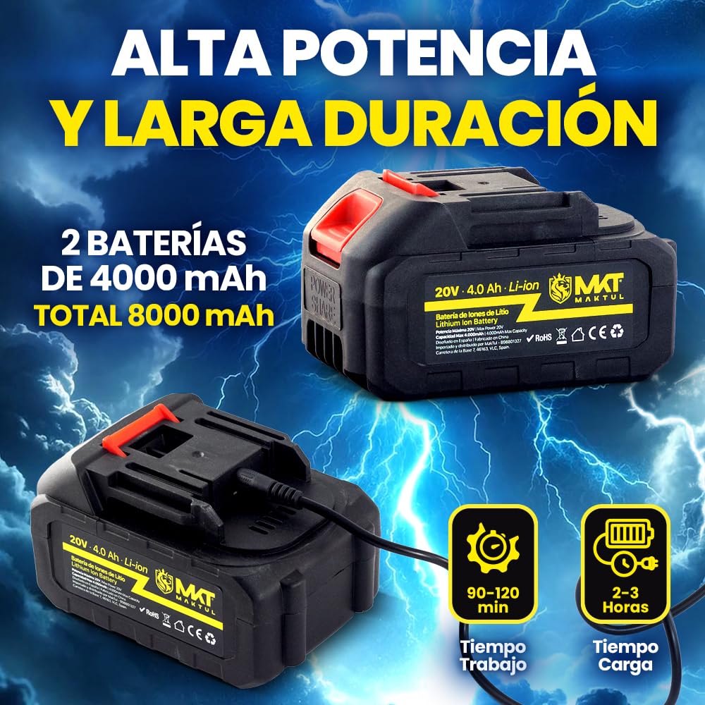 MAKTUL Mini Motosierra Bateria 6‘’/15cm, 8000 mAh (2 Baterías 4000mAh 20V), Sierra Eléctrica Cortar Podar Árboles Jardín, Motosierra de Mano con Accesorios Herramienta Jardinería Podadora Ramas Madera