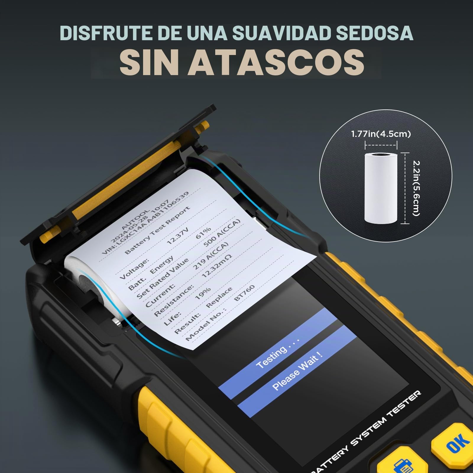 BT-760 12V / 24V Comprobador Baterias Coche, 30-1700 EN Analizador de Diagnóstico Probador Bateria con Impresora Térmica Incorporada
