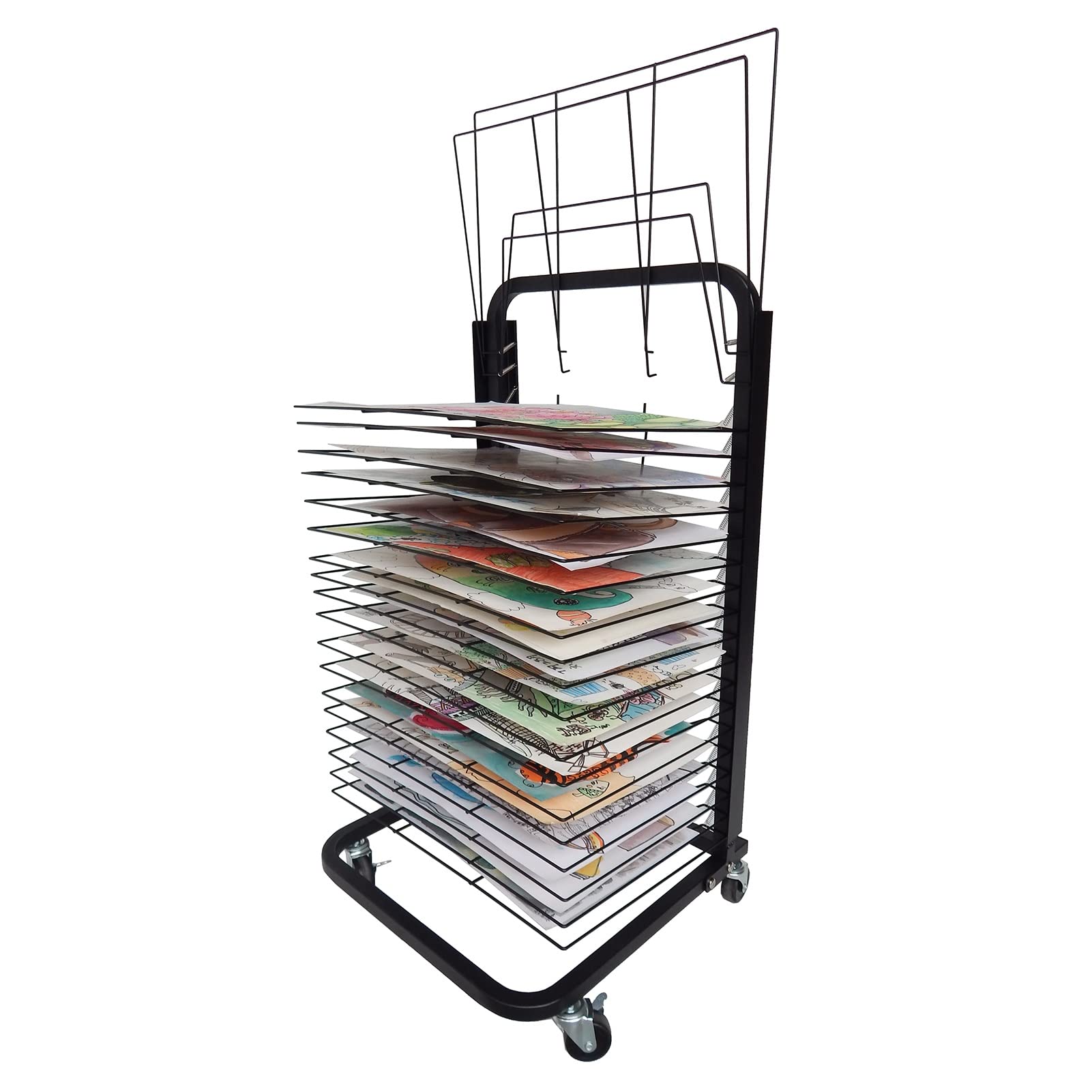 JYHHGDS Mobile Metal Art Drying Rack with Wire Shelves, Artwork Storage Display Rack Printing Drying Shelf Power Coated with Wheels for Classrooms, Art Studios, Black-20 Shelves
