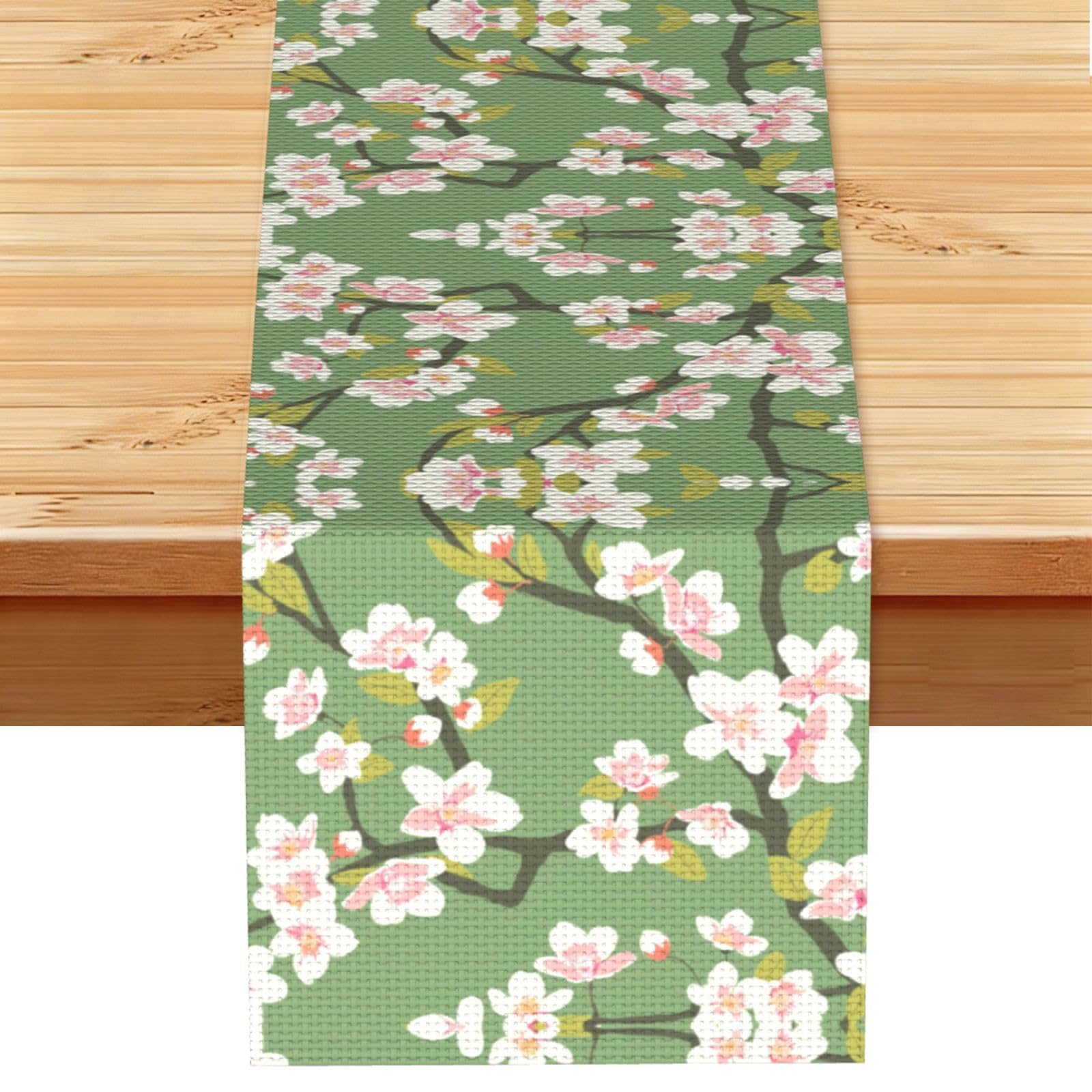 Dainty Pink White Blossom Printed Table Runner 13 x 72, Wrinkle Resistant Decor for Dining Table Coffee Table Fireplace