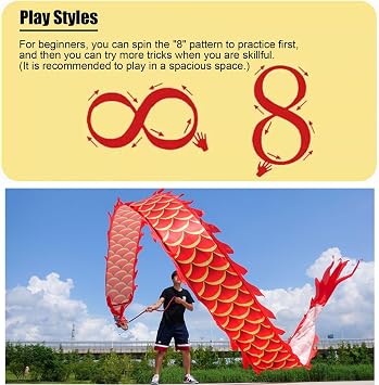 Kunovo Dragon Poi Kids/Beginner Small Size Dragon Poi, Outdoor Fitness Dragon Design Spinning & Shaking Poi, Real-Like Dragon Flinging Ribbon with Dragon Head(Green,2 m (6.5 ft)), 58741