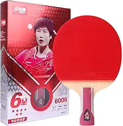 DHS Raquete de tênis de mesa 6 estrelas, cabo de haste 6002/6006 ou suporte para caneta, raquete de pingue-pongue da série Superstars com um protetor de borracha Ppbigu / película de proteção de