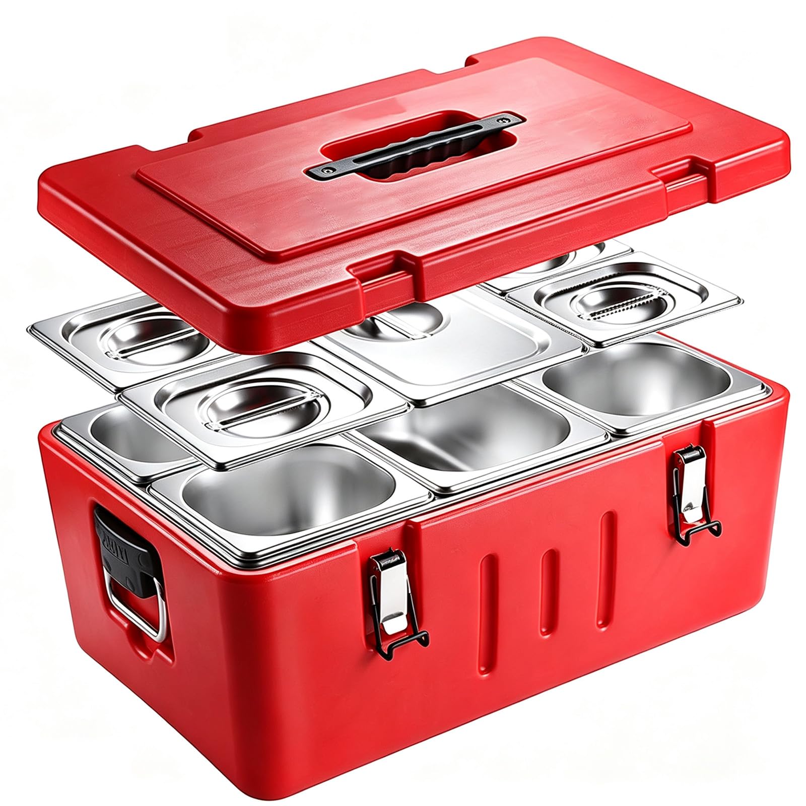 Contenitore termico per alimenti da 27 QT, ideale per buffet allaperto con 3 vaschette in acciaio inox e bacinelle per alimenti profonde 5,9 pollici, perfette per il catering. (7.87in)