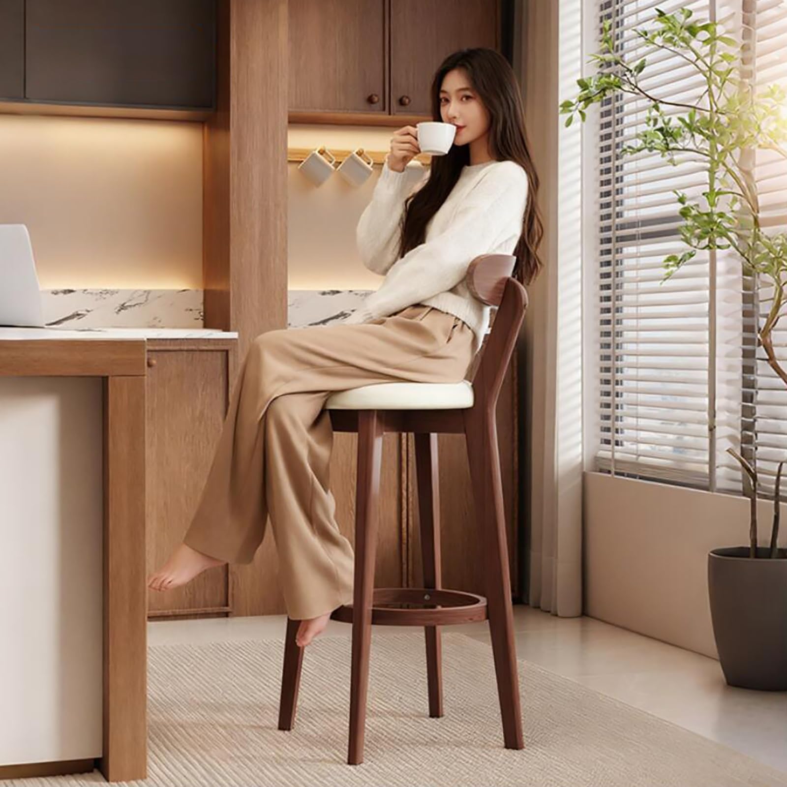Amazon｜FXLKLUXE カウンターチェア 木製 ハイチェア カウンター椅子 