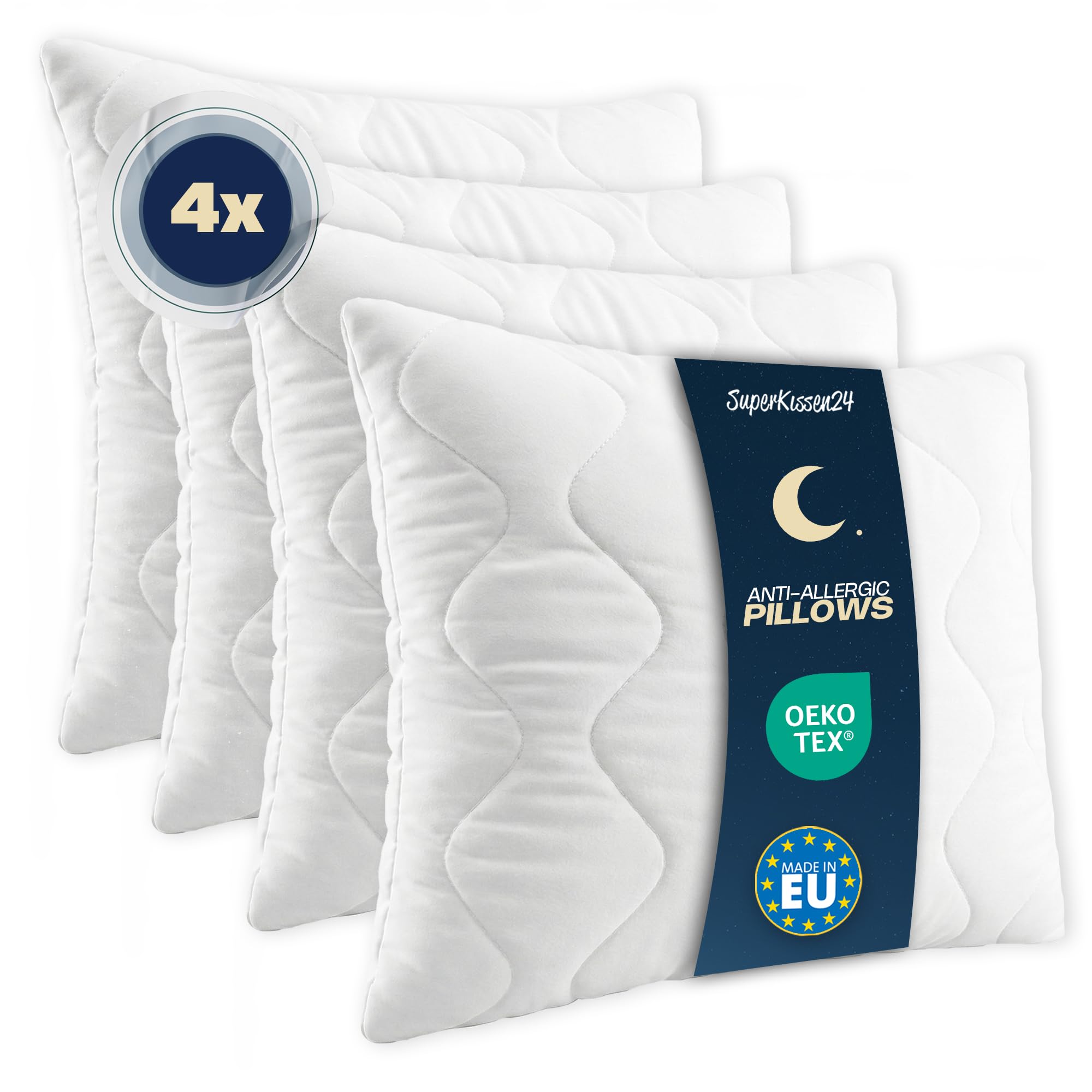 Superkissen24. Pack of 4 Bed Microfibre Pillows 50x50 cm with Polyester Stuffing - Machine Washable, Hypoallergenic - Soft Pillow for Sofa, Couch - Good Sleep White