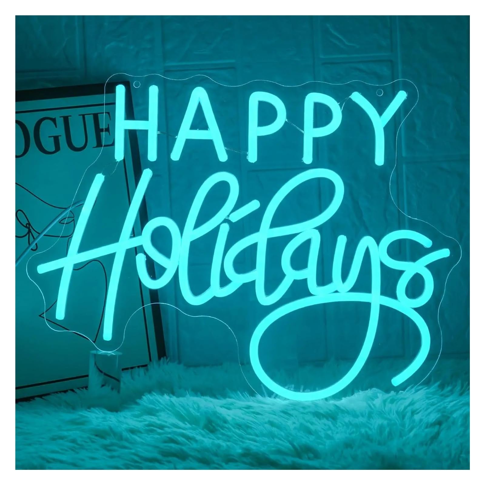 RONGCH Hanging Art Signs Happy Holidays Neon Sign for Wall Decor Holiday Dimmable Lights Thanksgiving, New Year Party 40x31cm