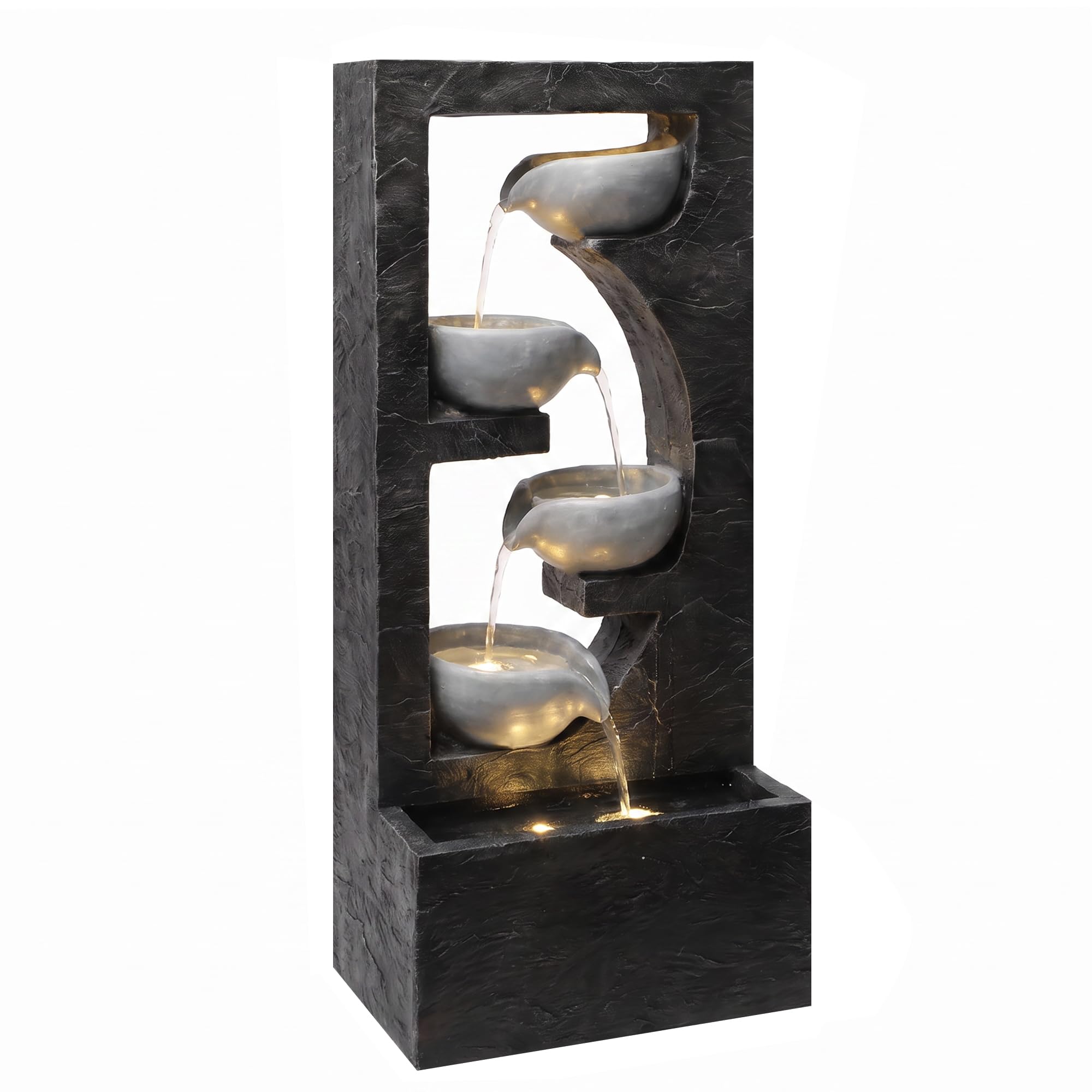 40.2" H Modern Outdoor Water Fountain, 5-Tier Waterfall with LED Lights