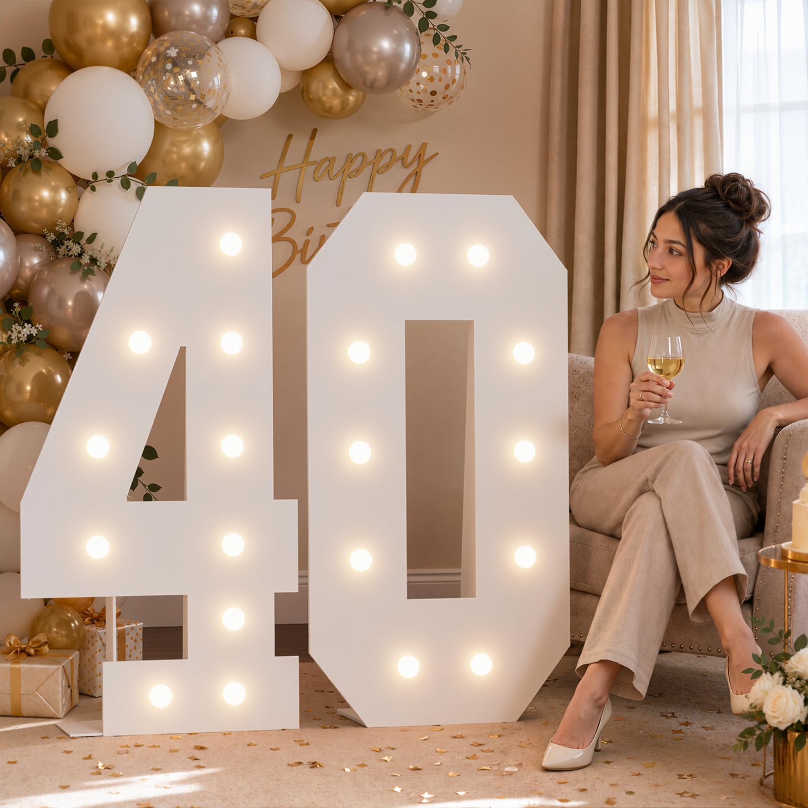 4FT Marquee Numbers 40 Warm Light Quick Setup Birthday Decorations