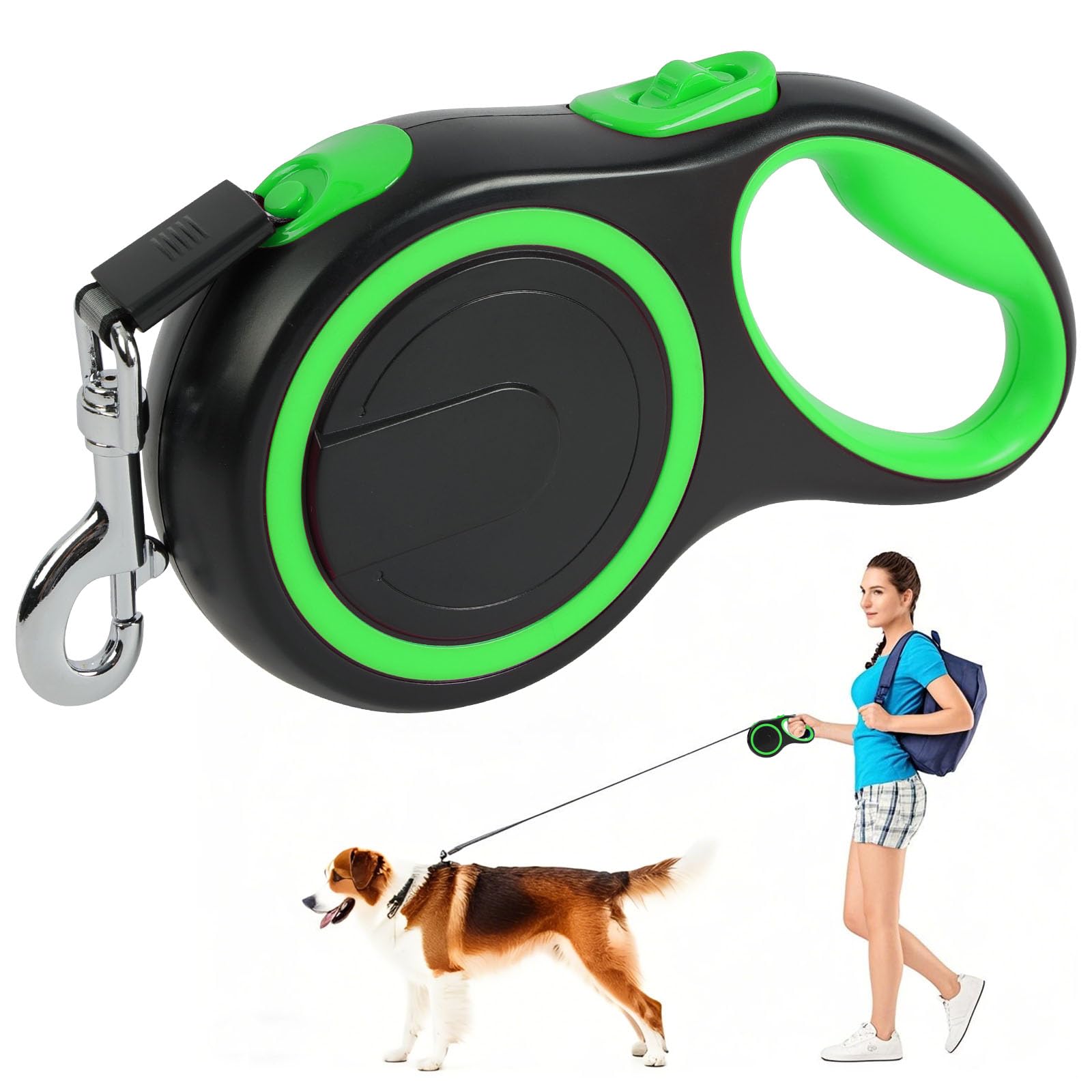Aomig Retractable Dog Lead Tangle-Free Retractable Dog Leash, 8m/50kg Heavy-Duty Extendable Dog Leads Robust Self-Locking Dog Lise with Quick-Lock Pause System for Outdoor Walking & Jogging Use(Green)
