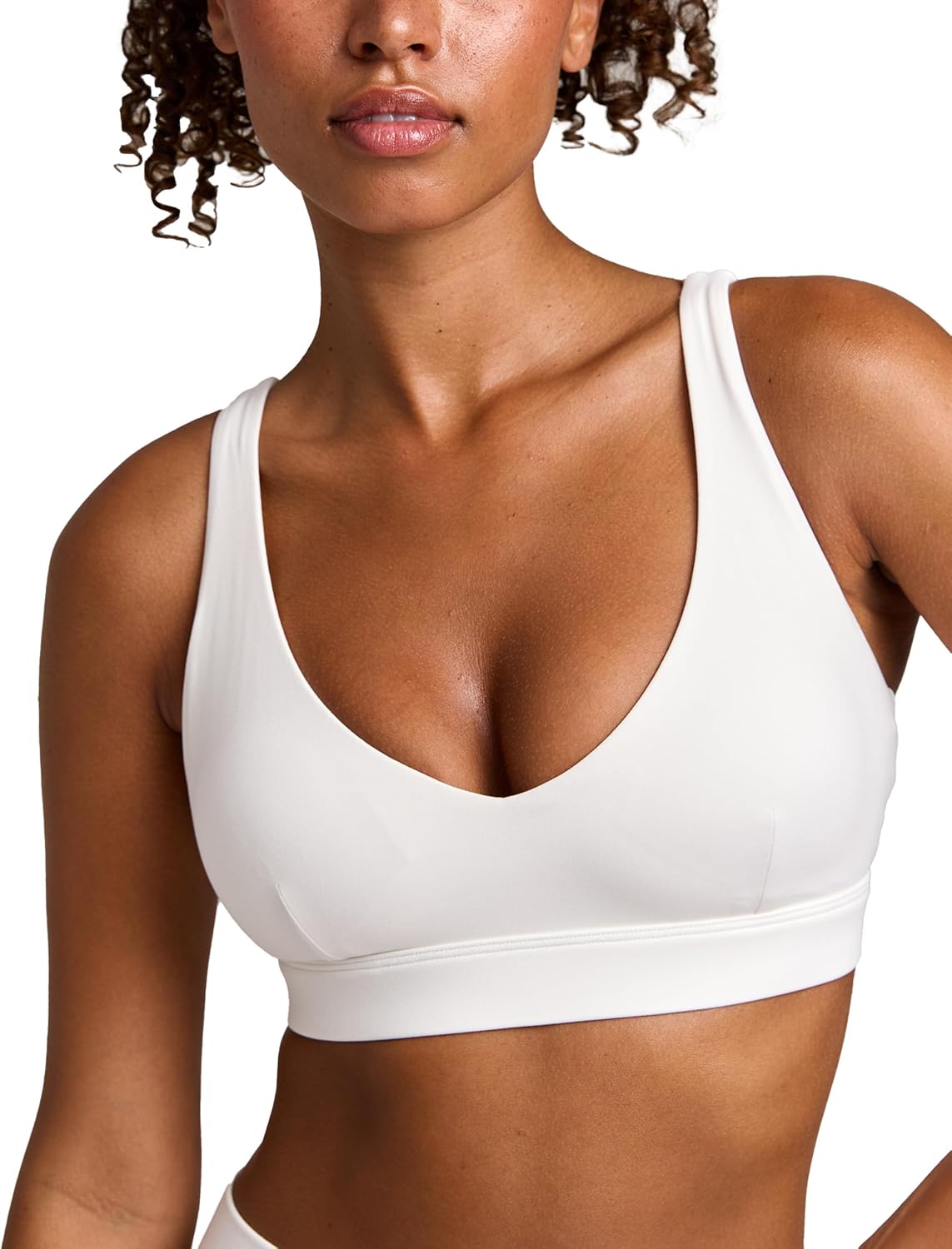 Women's Plunge Deep V Scoop Sports Bra Padded Yoga Tank Wide Straps V-Back Crop Tops