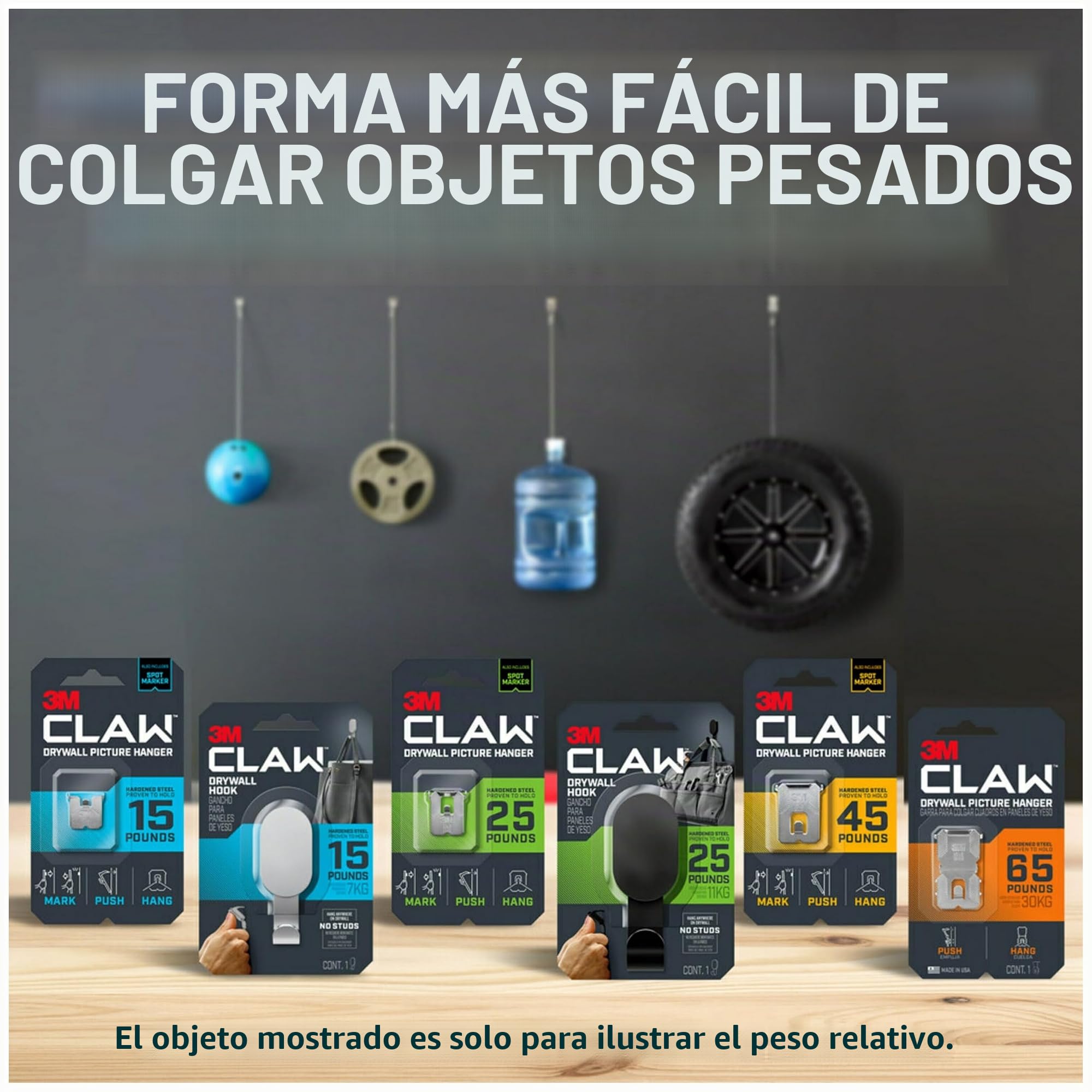 3M Claw (TM) 25 libras. 2 ganchos negros para paneles de yeso y 2 ganchos para fotos, solución pesada para colgar mochilas, chaquetas, fotos y decoración del hogar, paquete de 4