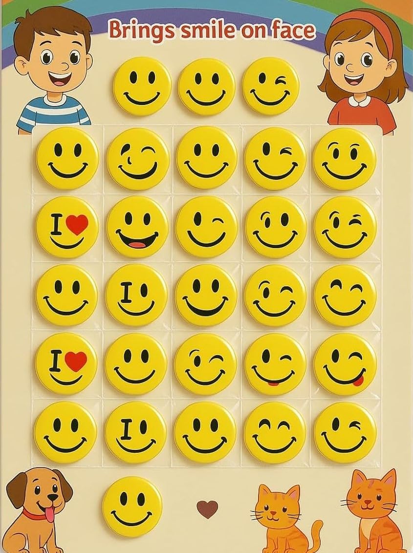 Smiley Emoji Colourful Expressions Button Pins Badge Brooch for Kids Yellow Polypropelene (Large, 4.5 cm)-Pack of 30,Plastic & metal,Yellow