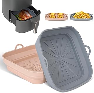𝟐𝐏𝐂𝐒 Foldable Silicone Air Fryer Liners, Air Fryer Accessories, Air Fryer Silicone Liners Reusable, Airfryer Liners Square Air Fryer Silicone Pot Basket, Compatible with COSORI,Tower (20.5cm)