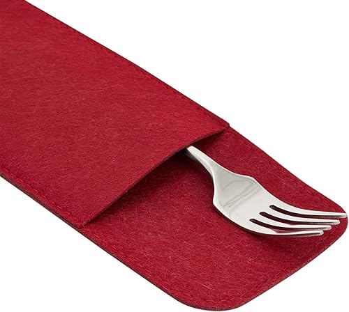 Miniatura 5 de Juego de 8 manteles individuales de fieltro para mesa de comedor y decoración de cocina con posavasos y bolsas de cubiertos (rojo oscuro, 24 piezas)